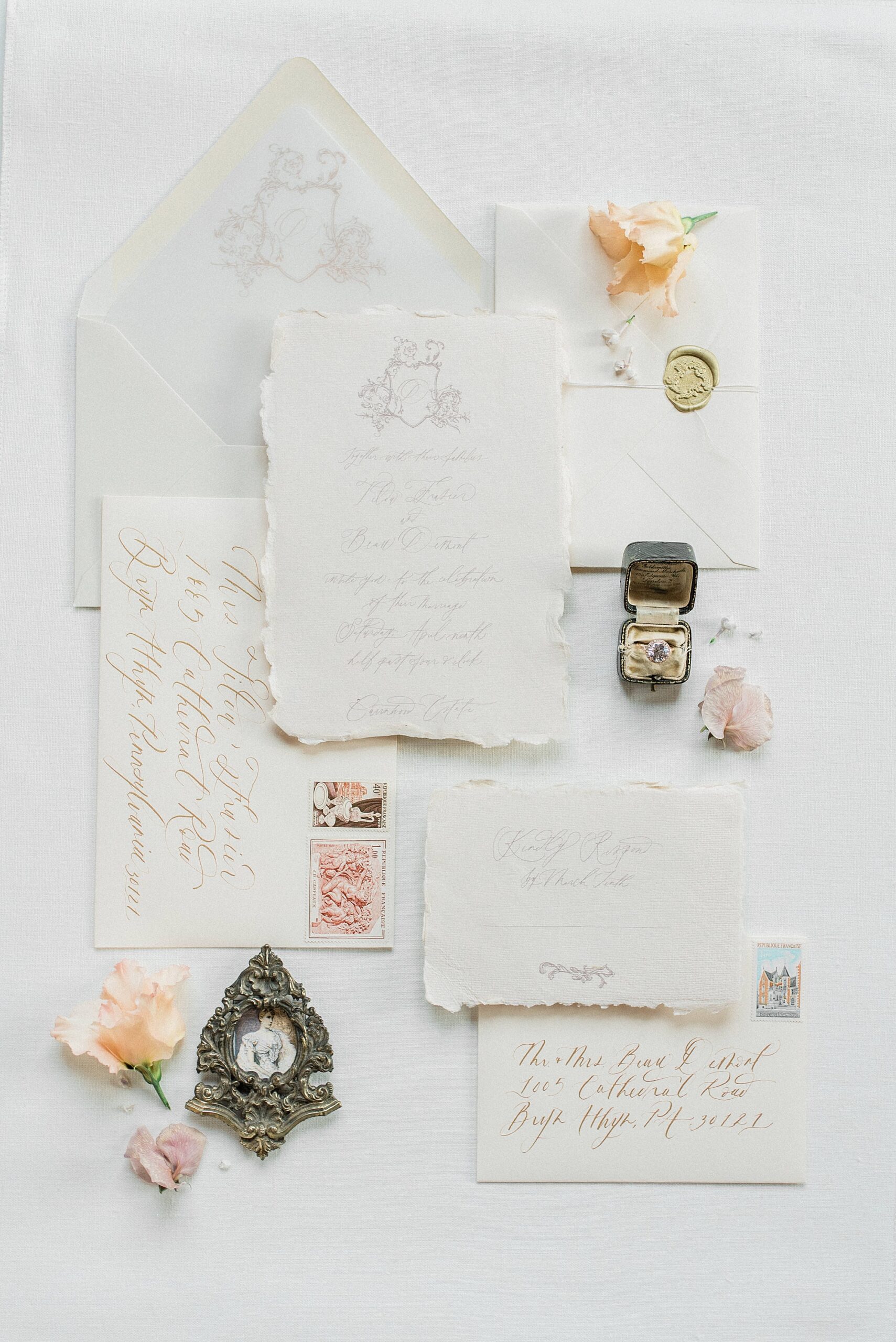 wedding invitation and flatlay inspiration from Enchanting Cairnwood Estate Wedding