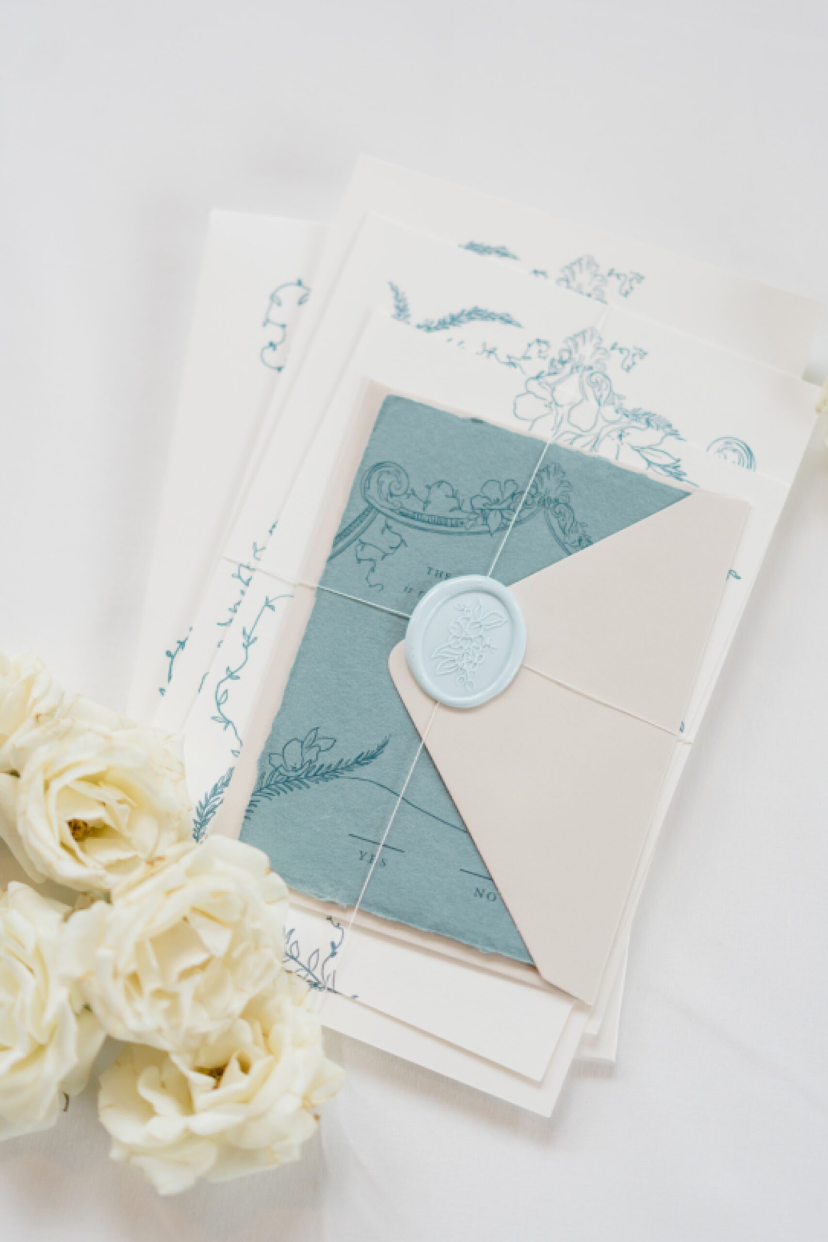 blue and white elegant wedding invitations