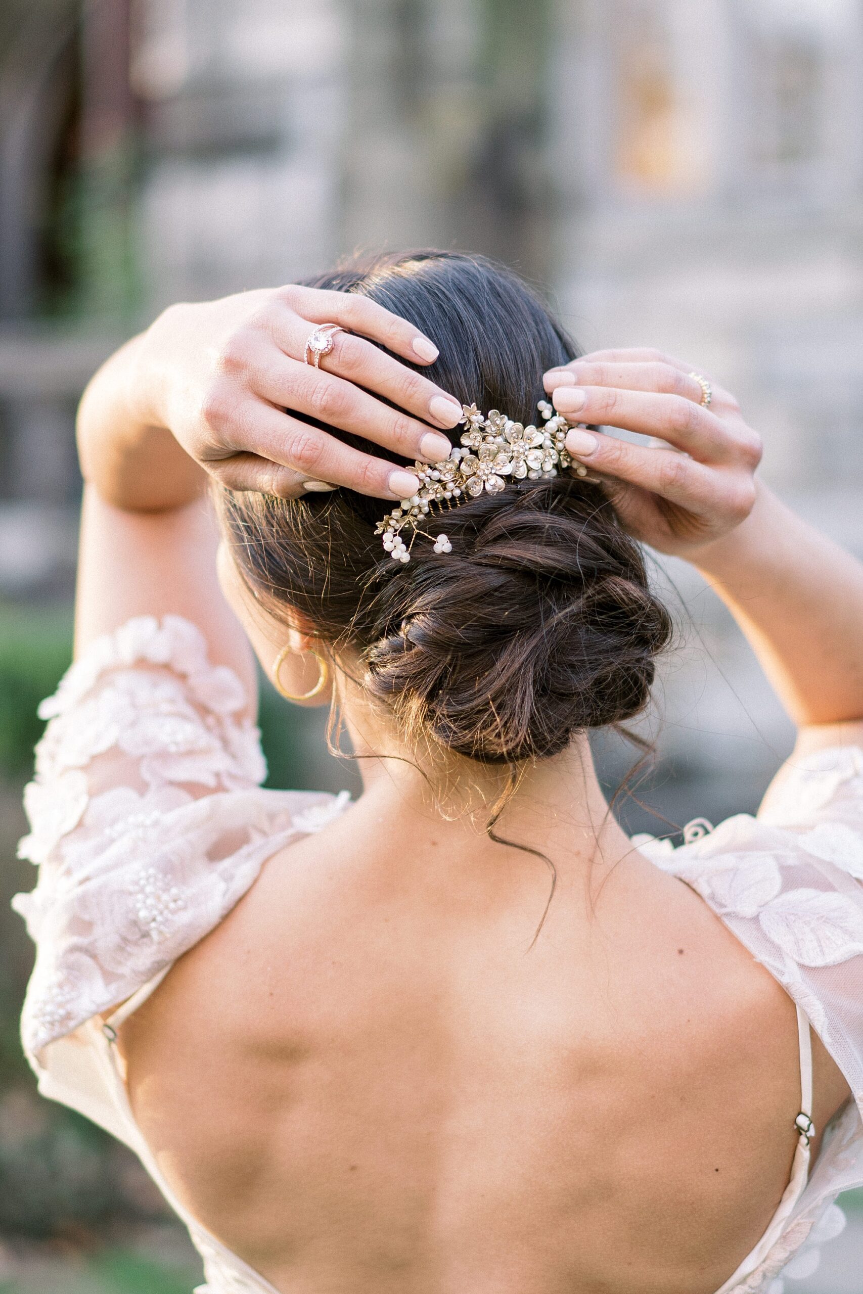 bride's updo with hair piece