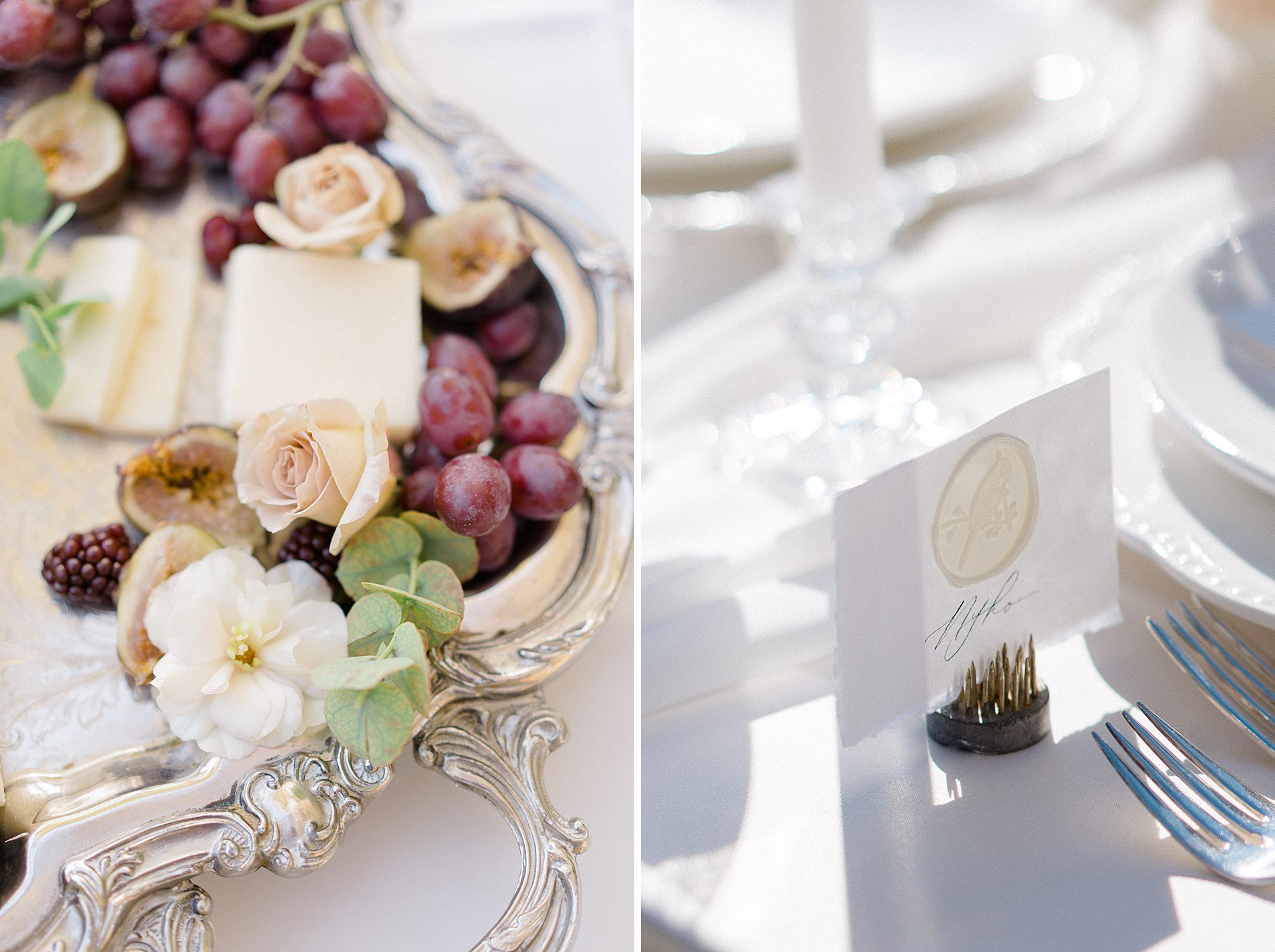 appetizer spread + table settings at Merion Tribute House Wedding