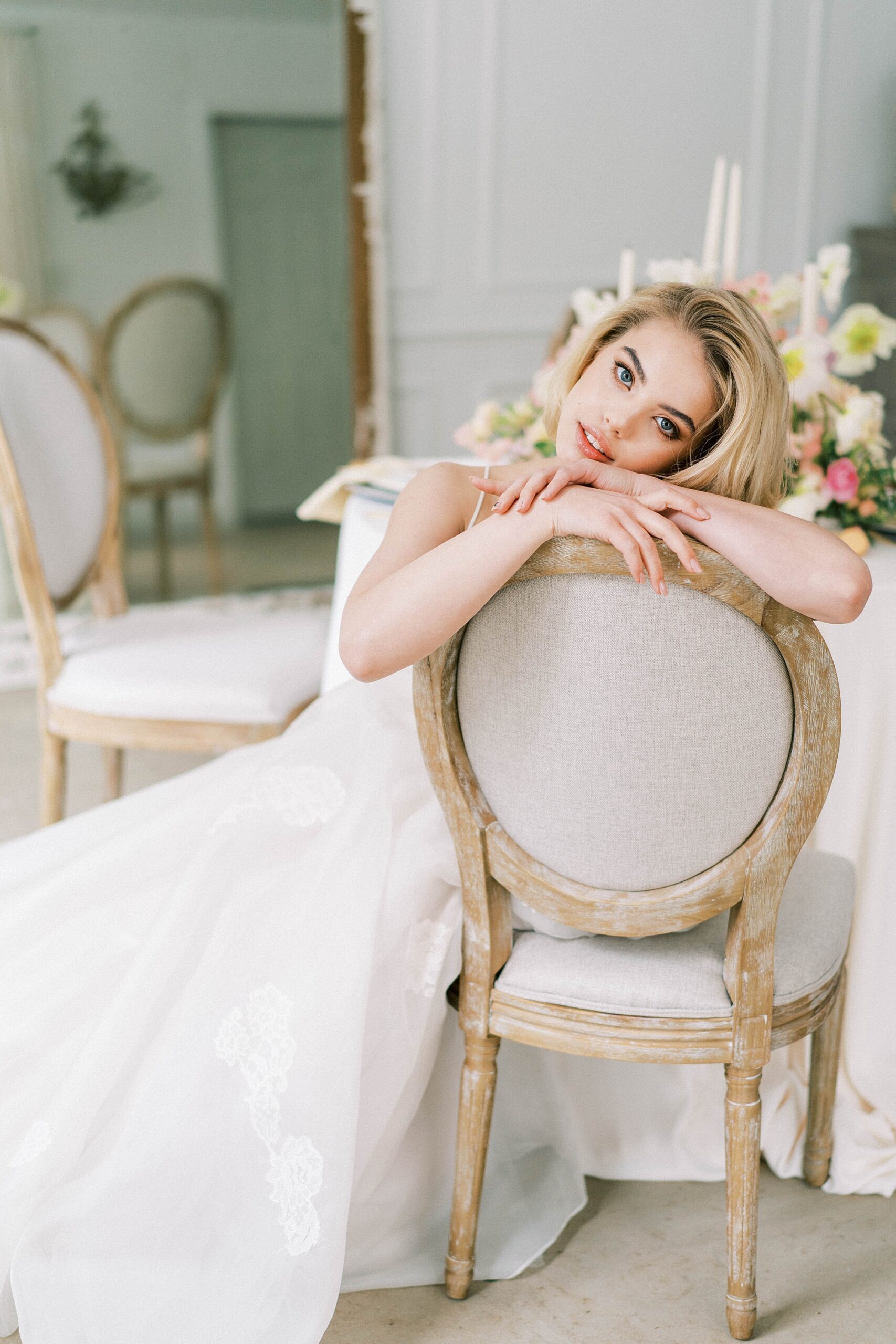 bride sits in chair 