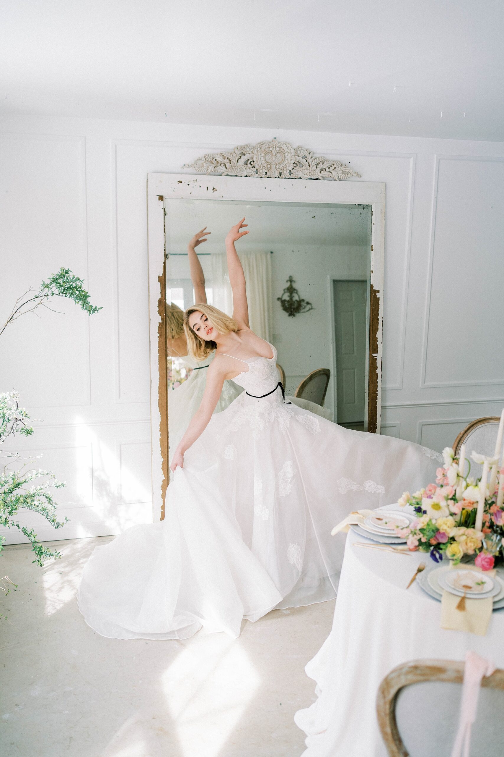 graceful movements by bride during Ballet-Inspired Bridal Shoot