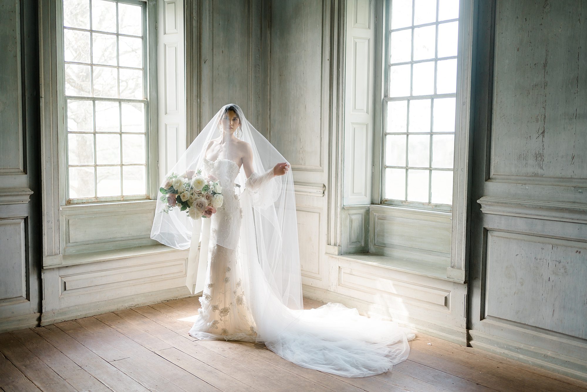 Portraits of bride under veil