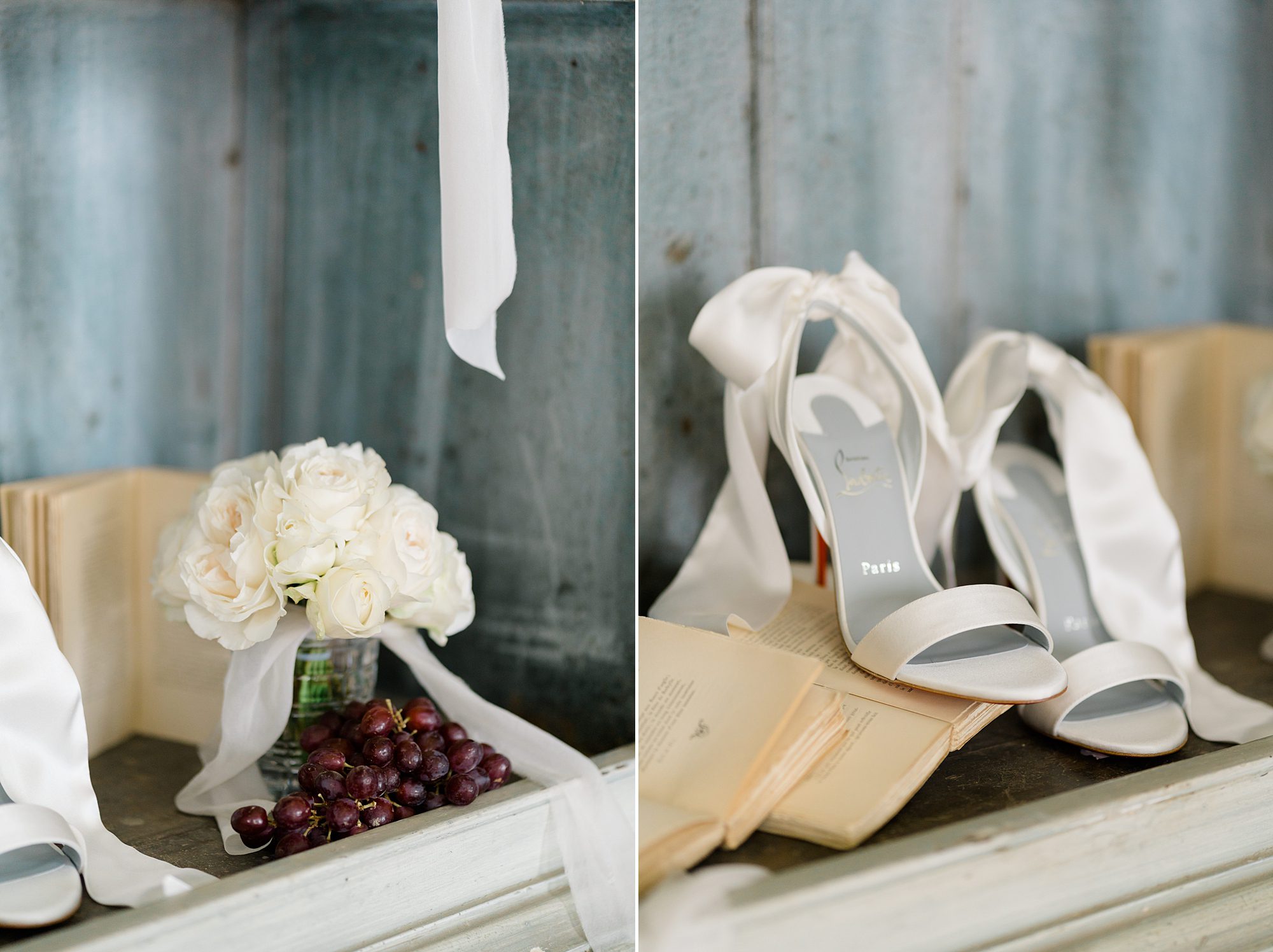 bridal shoes and bouquet from Historic Salubria Wedding in Virginia
