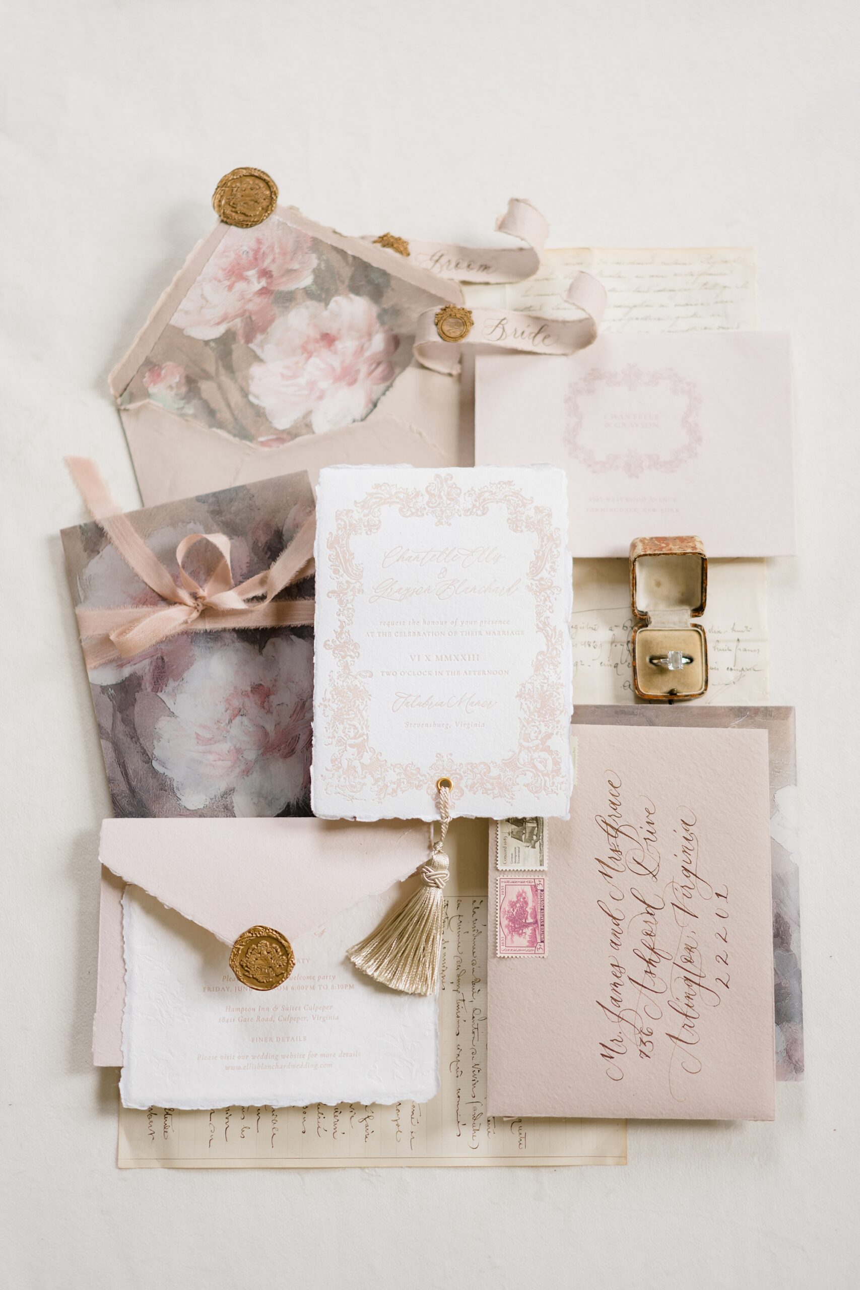 wedding invitations and details from Historic Salubria Wedding in Virginia