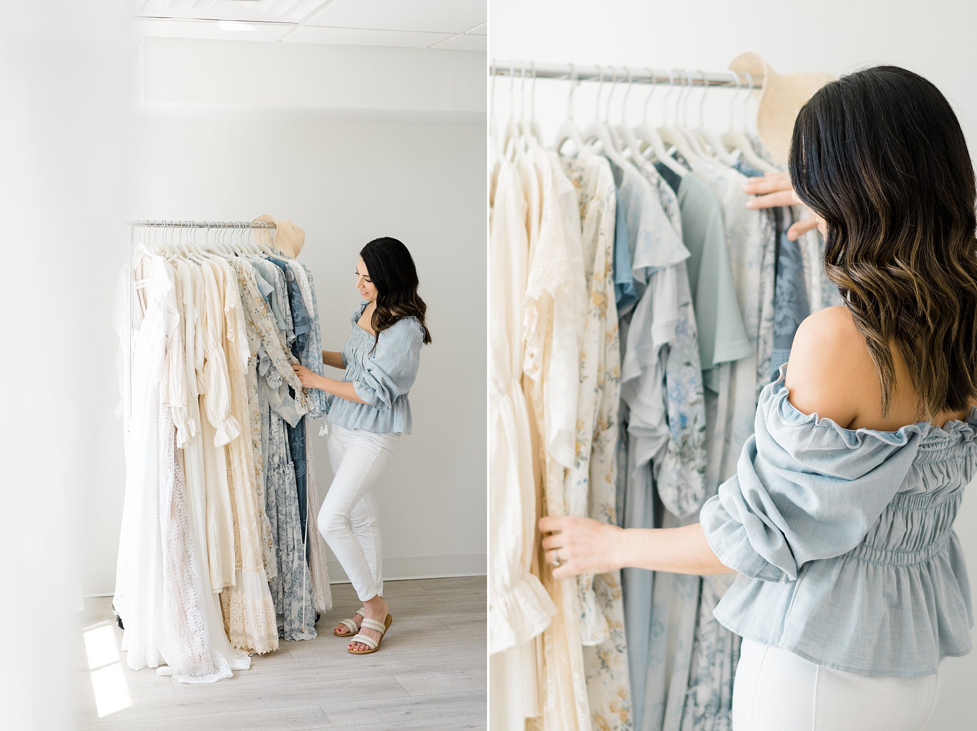 Newborn and Family Photographer shows her client closet during Branding Session 