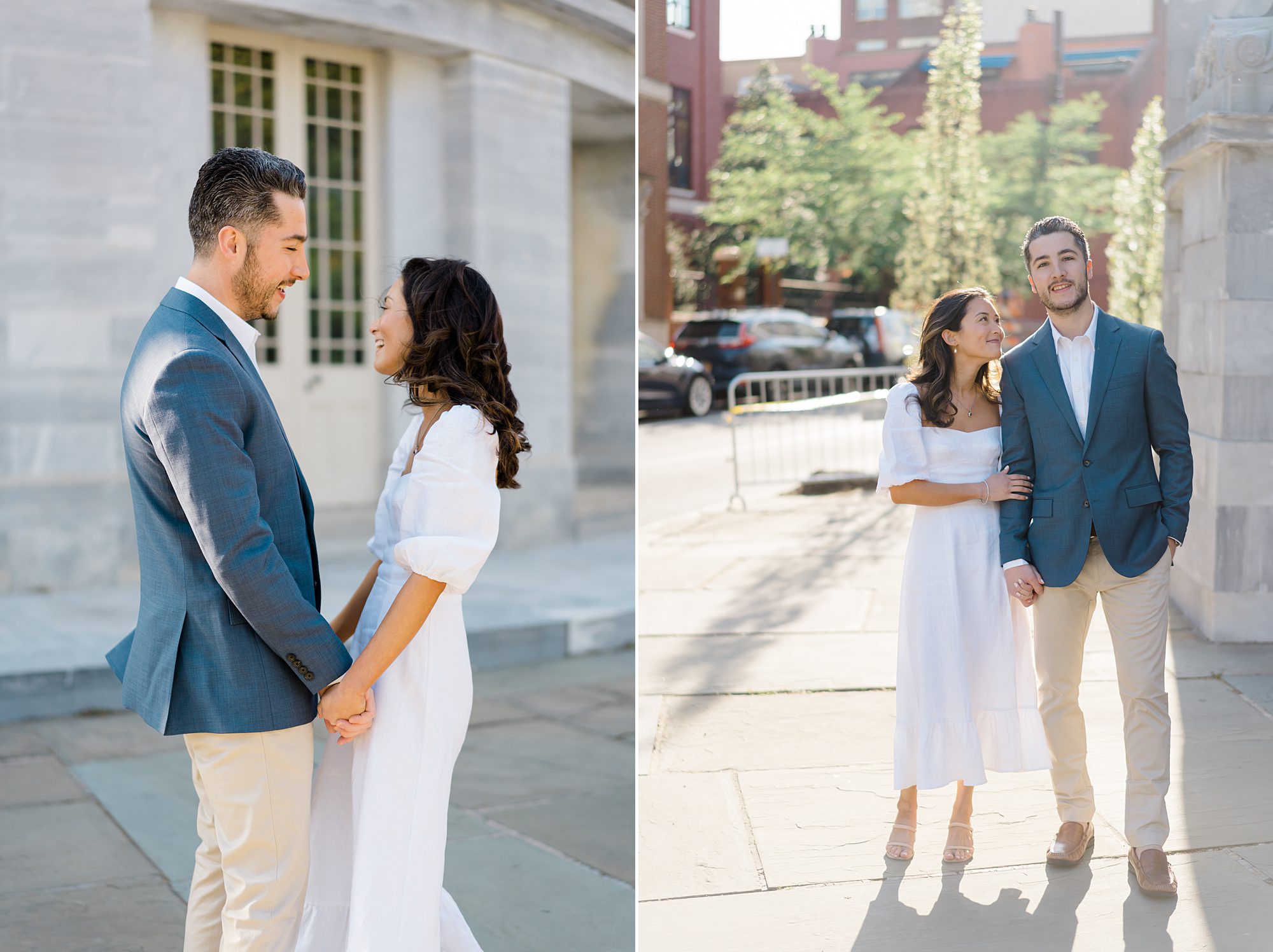 couple hold hands facing each other during PA engagement session
