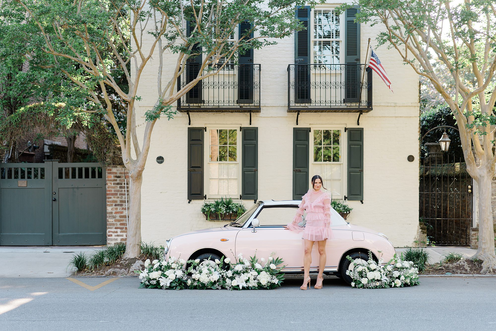 Pink Figgy Photoshoot on the charming streets of Charleston 