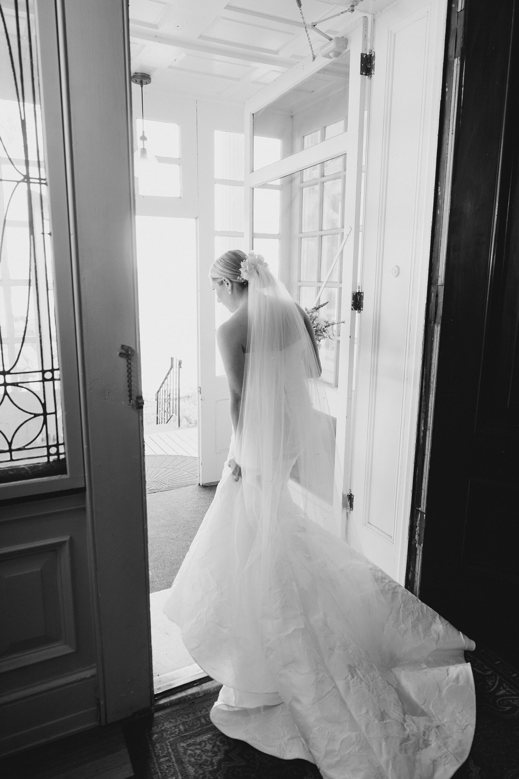 bride walks out of house 