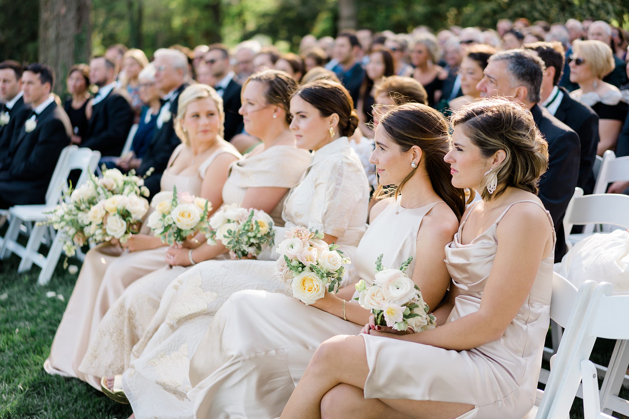 bridesmaids in champagne dresses 