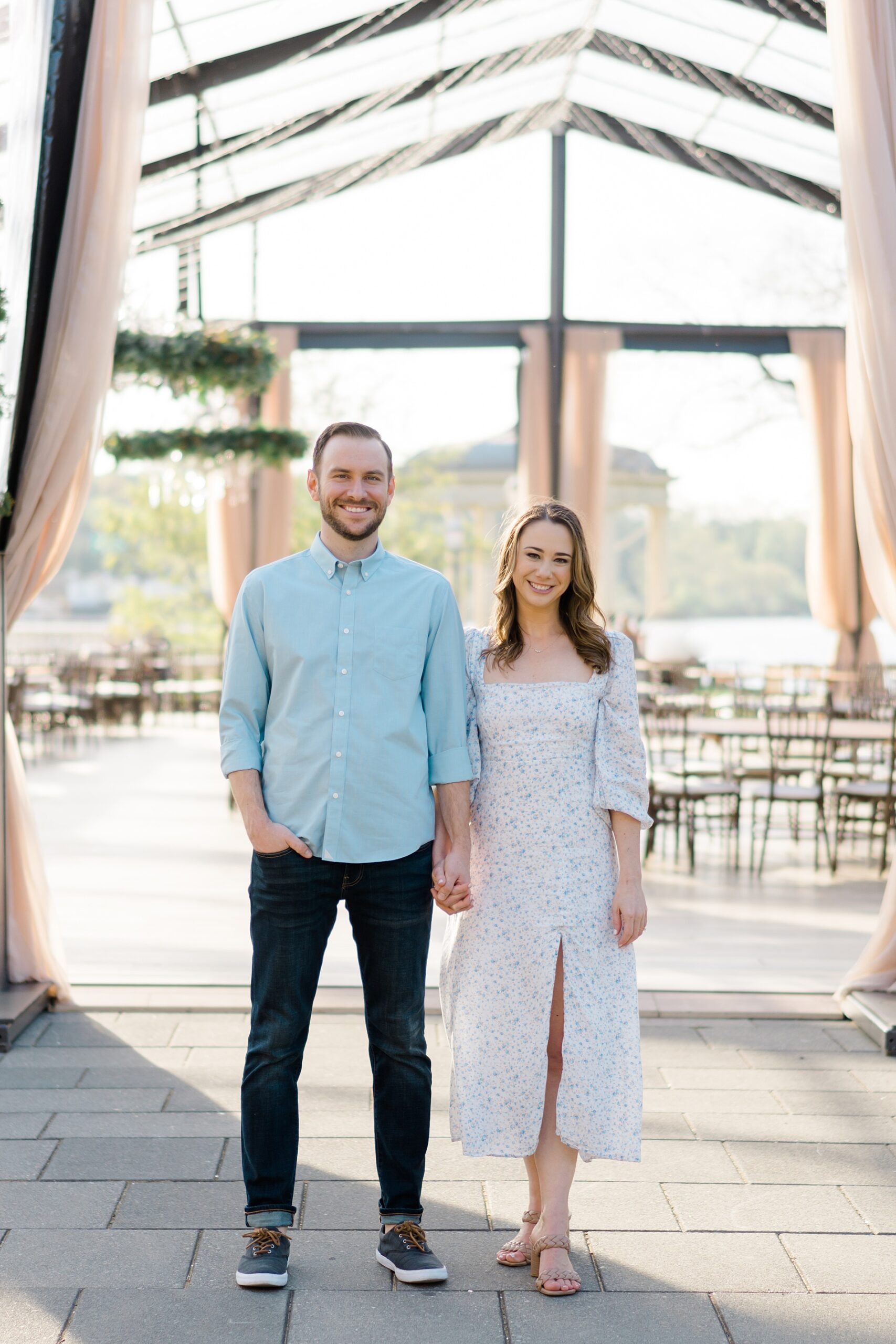 Light + Airy Philadelphia Engagement at Water Works area by art museum 