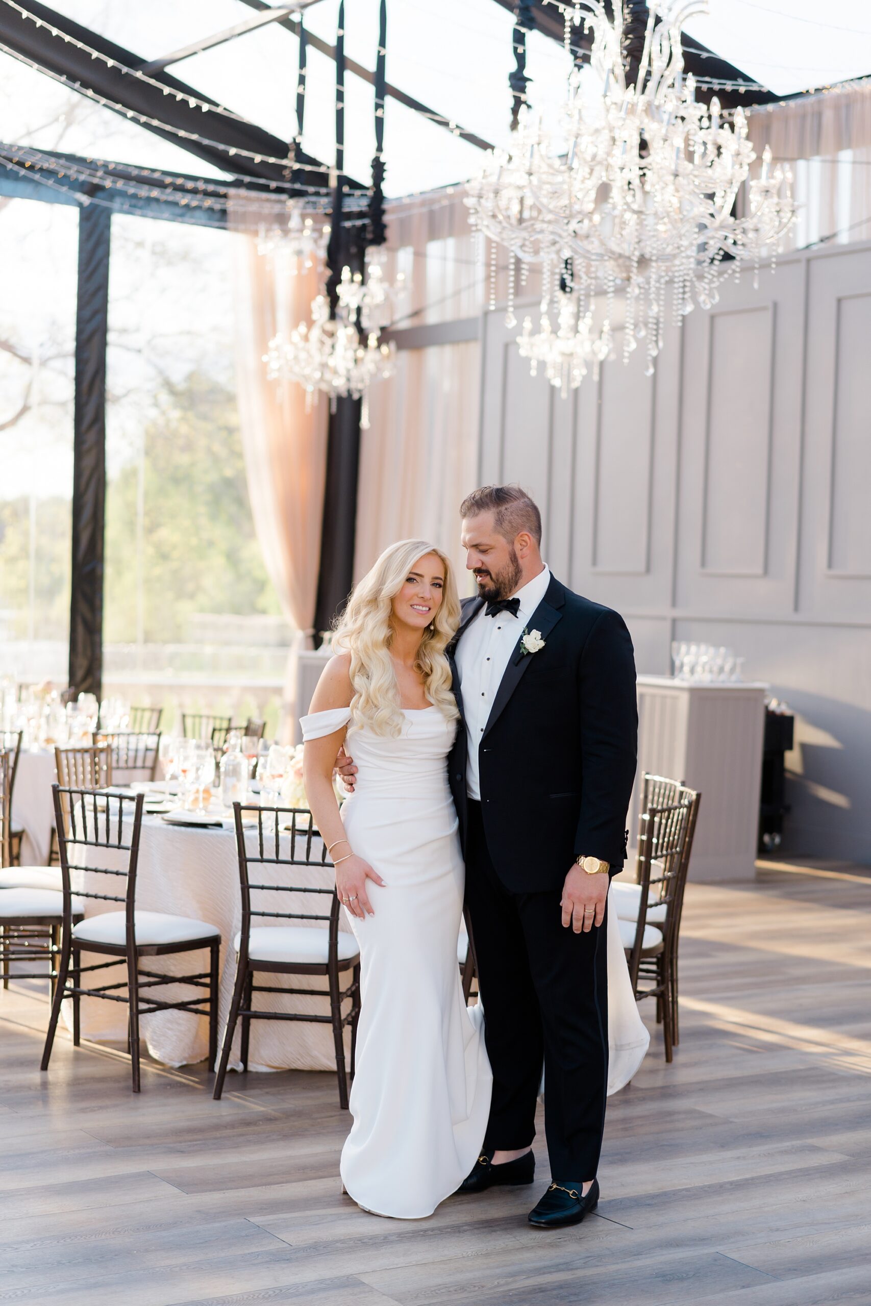 bride and groom in elegant Philadelphia wedding venue