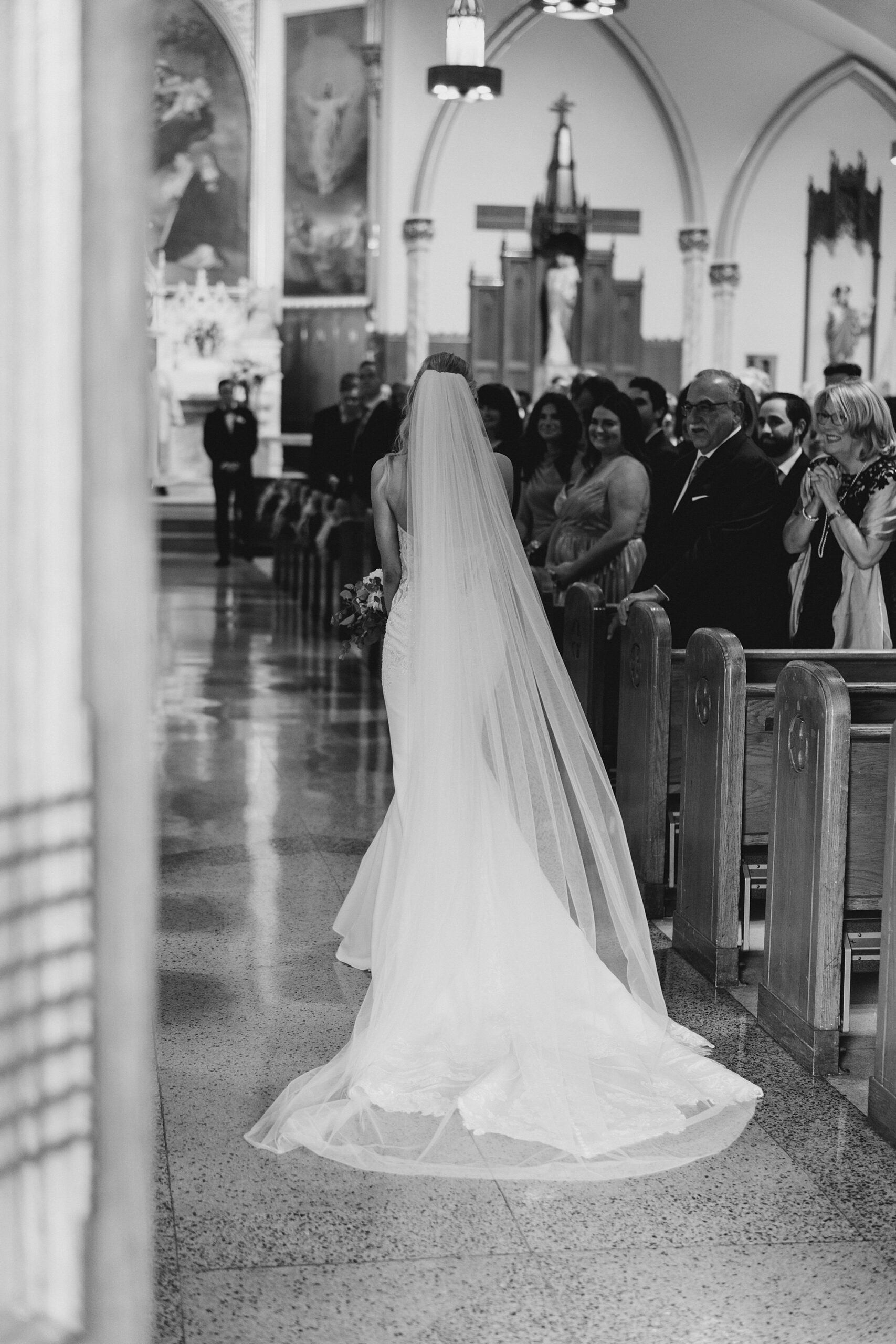 bride walking towards groom