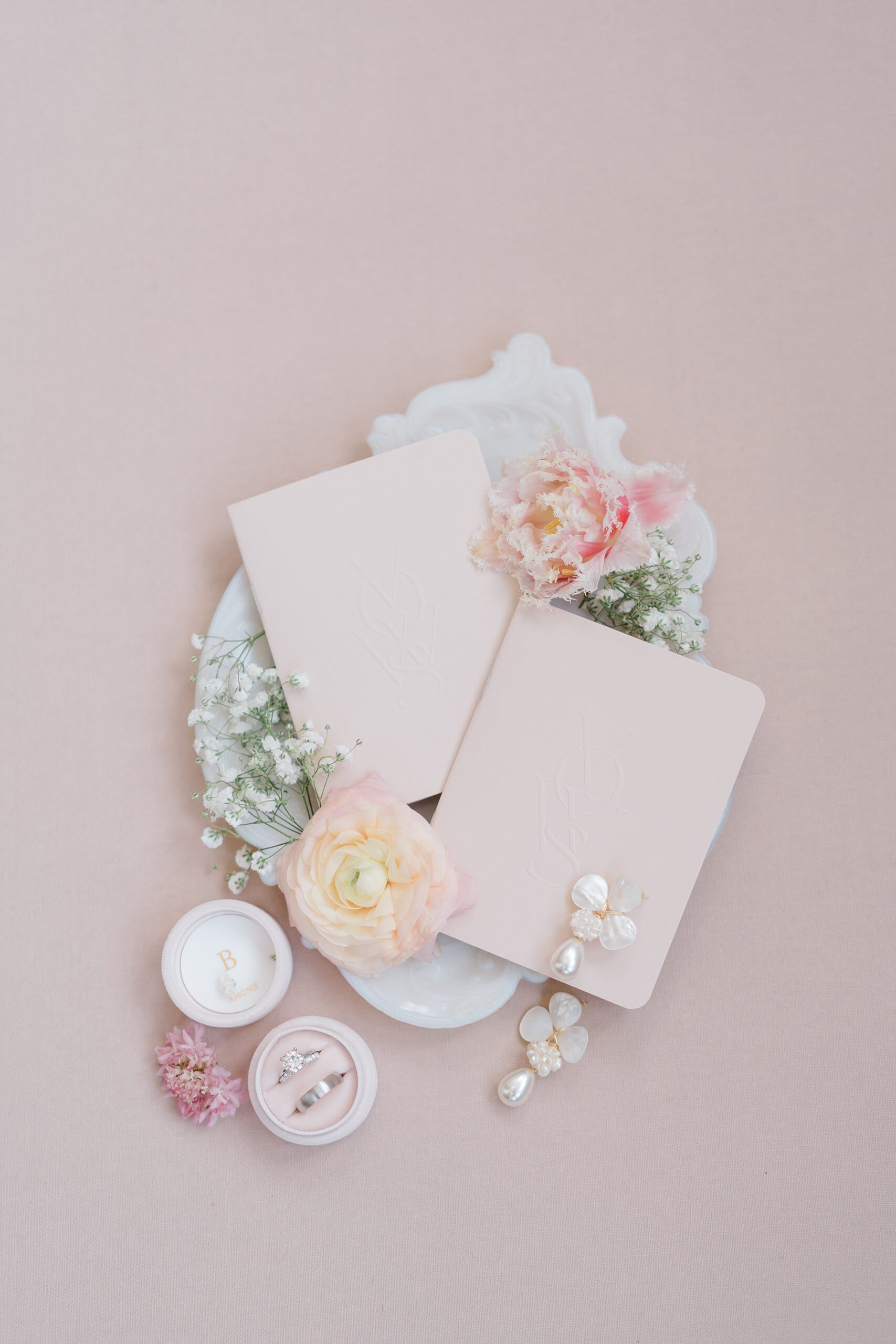 flat lay design from Garden Summer Wedding at Greenville Country Club in Wilmington, DE