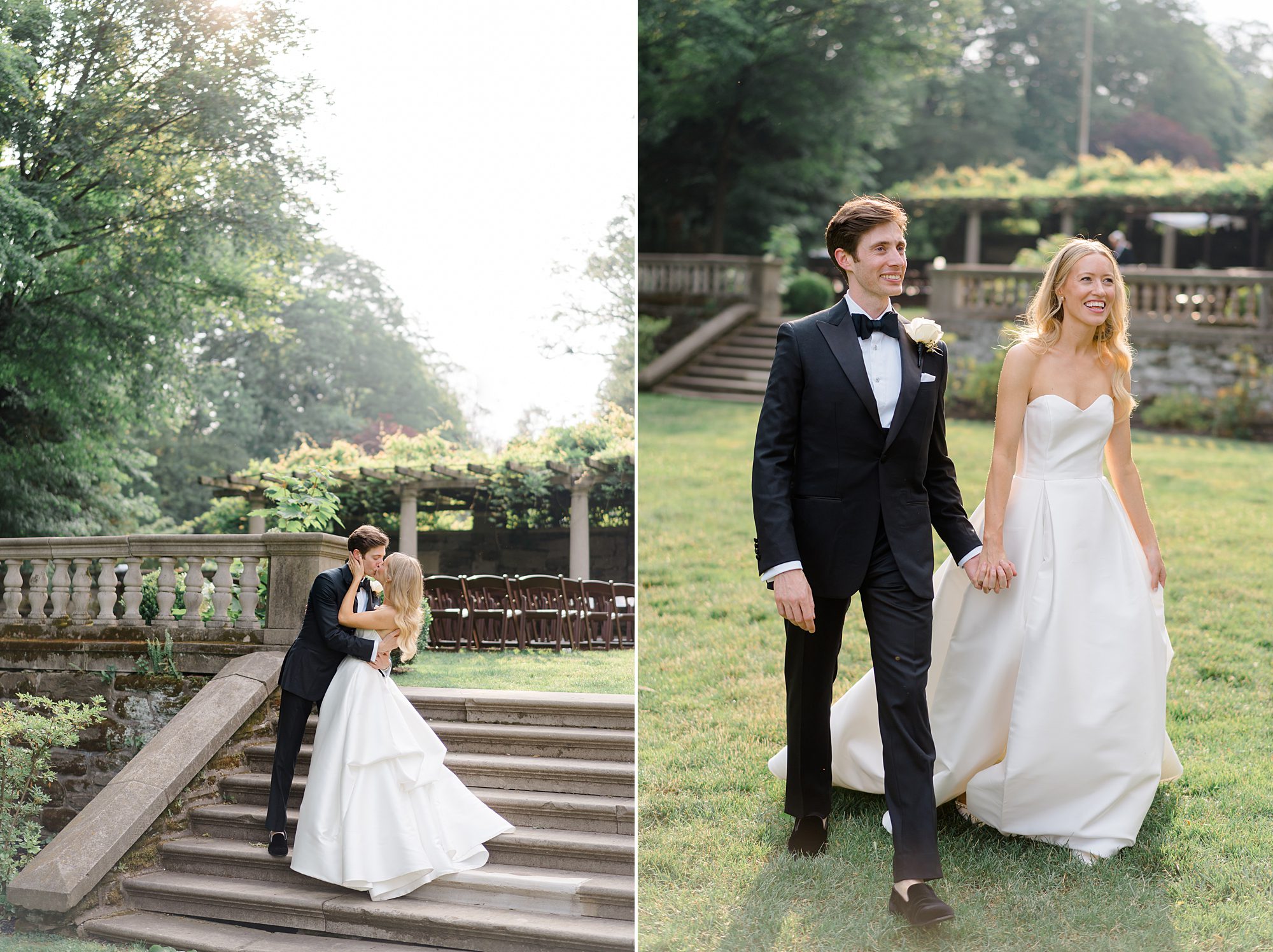 newlyweds walk along grounds of Curtis Arboretum 