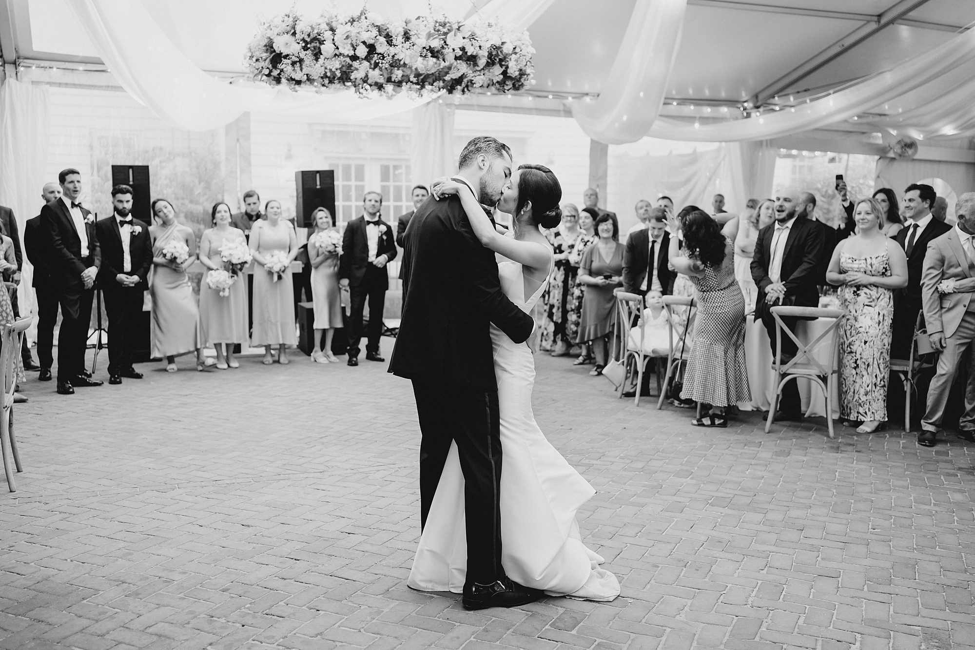 romantic portraits of newlyweds during first dance 