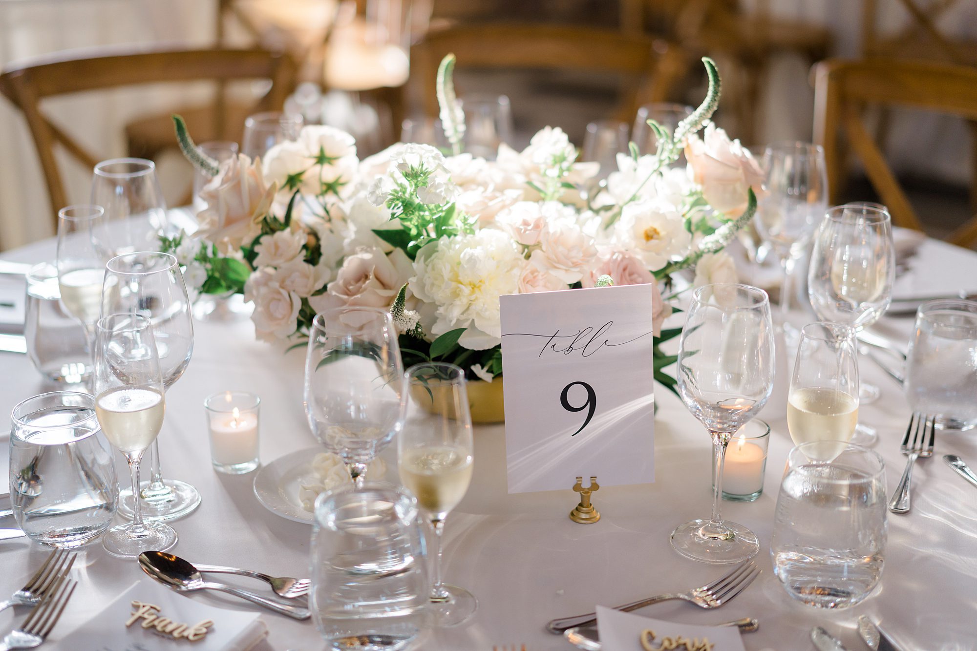 wedding reception centerpieces from Romantic Coach House Wedding at The Ryland Inn