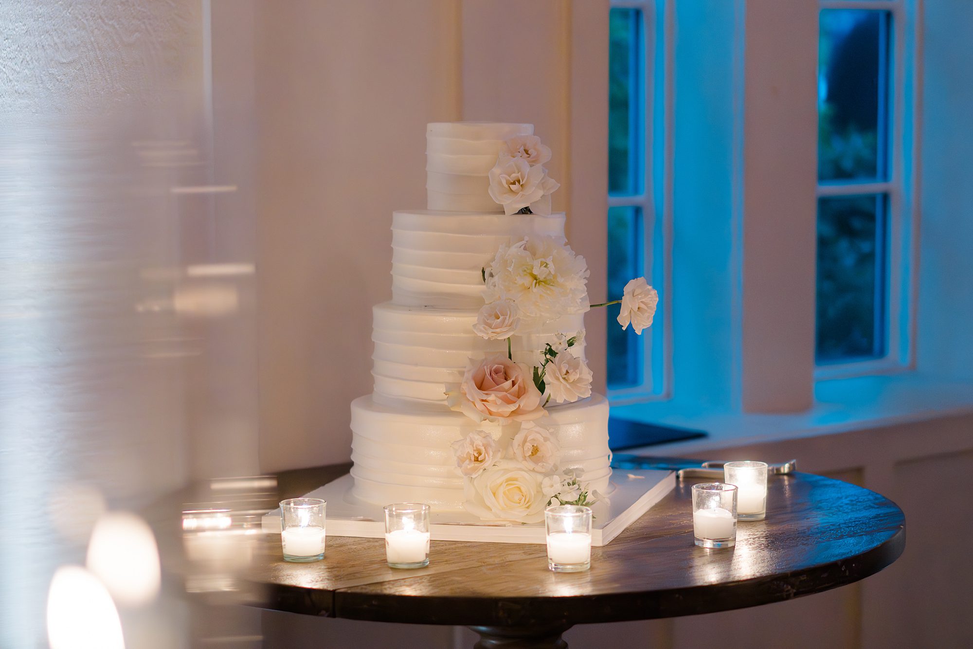 wedding cake from Romantic Coach House Wedding at The Ryland Inn