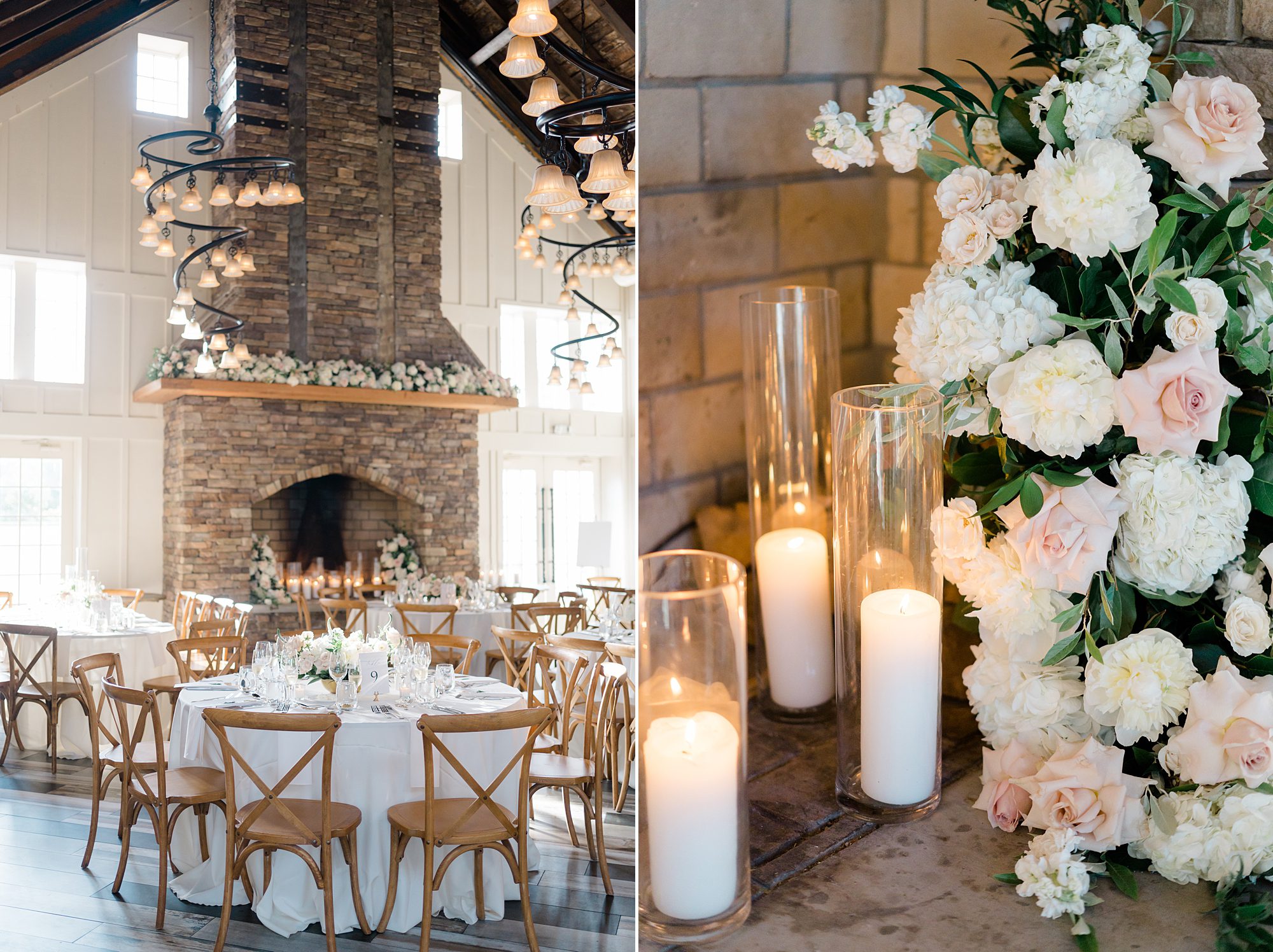 white and pink roses decorate NJ wedding at the Coach House