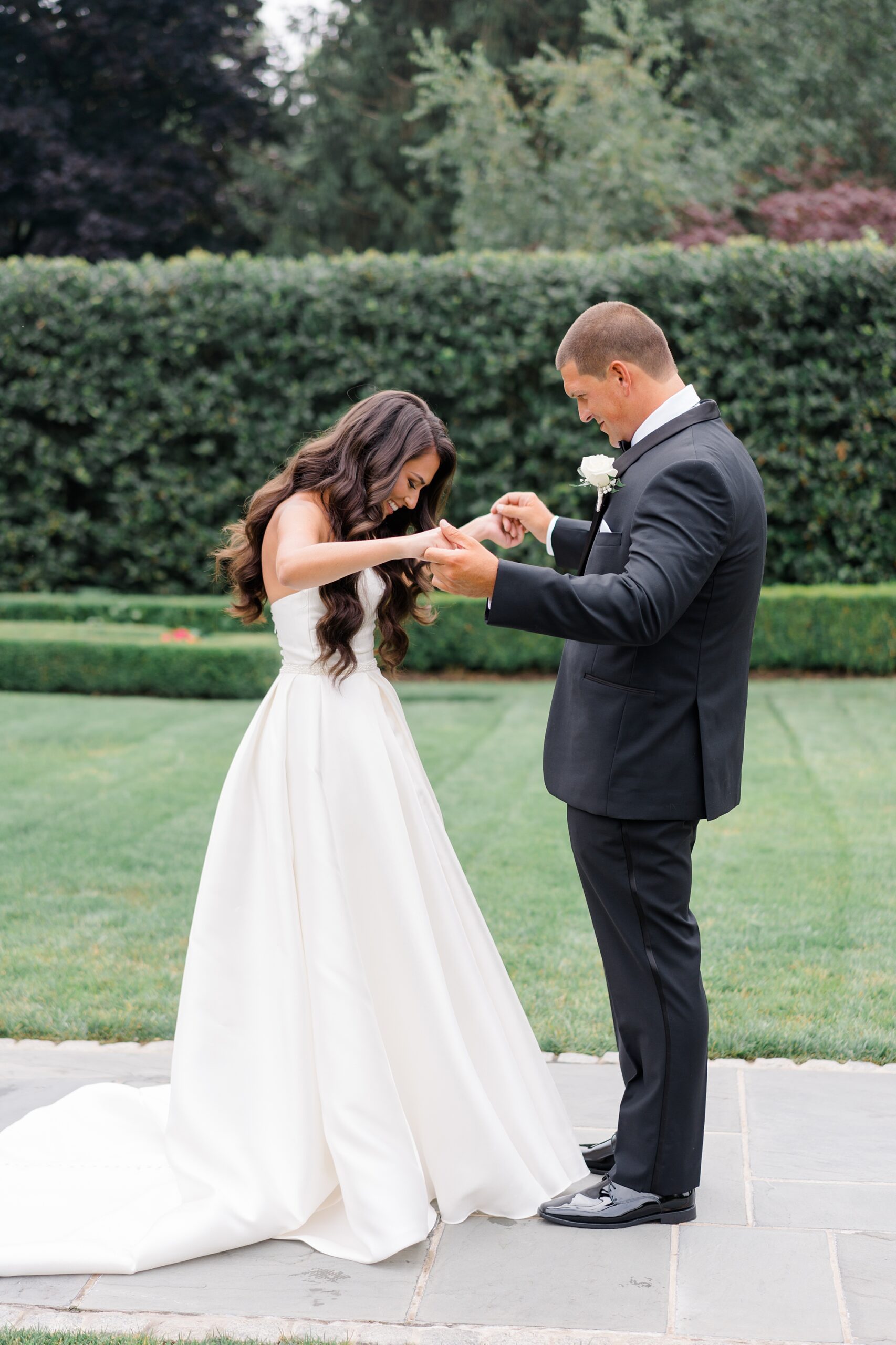romantic first look from Elegant New Jersey Wedding at Park Chateau
