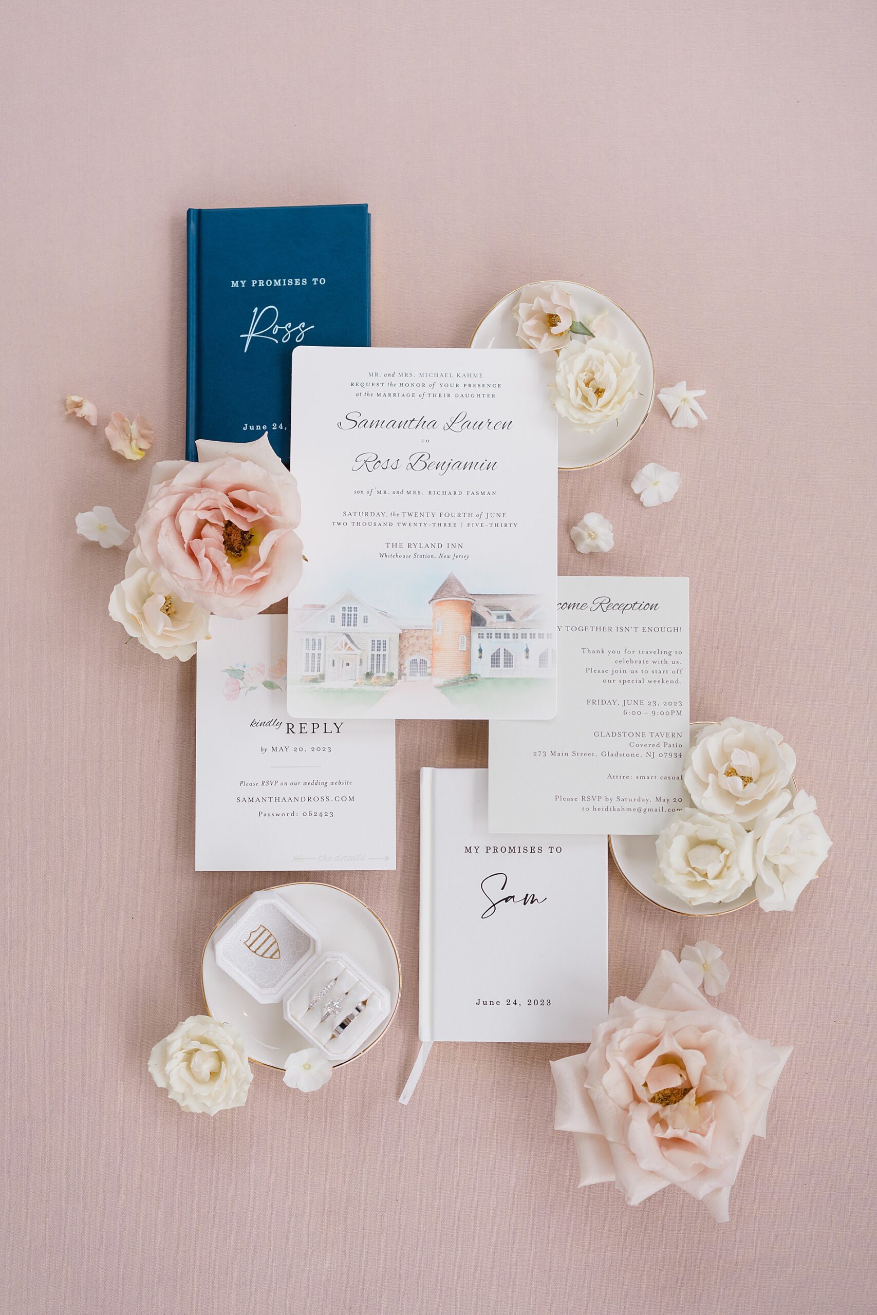 soft and romantic wedding invitations and details from Coach House Wedding at The Ryland Inn