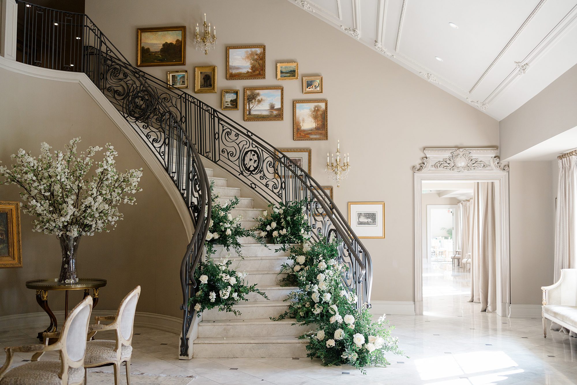 winding staircase inside Dreamy Park Chateau Wedding venue