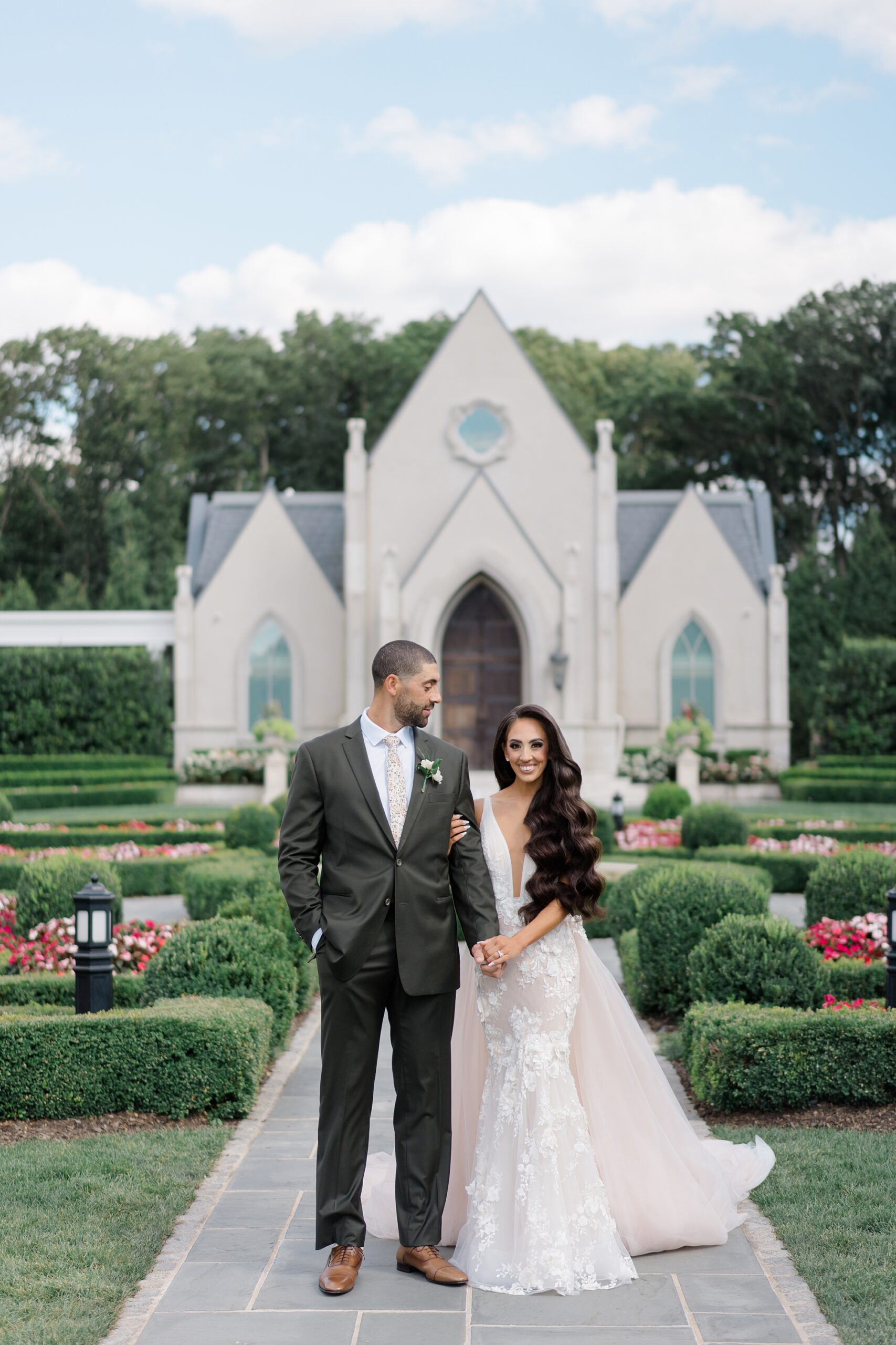wedding portraits outside of chapel at Park Chateau in NJ 