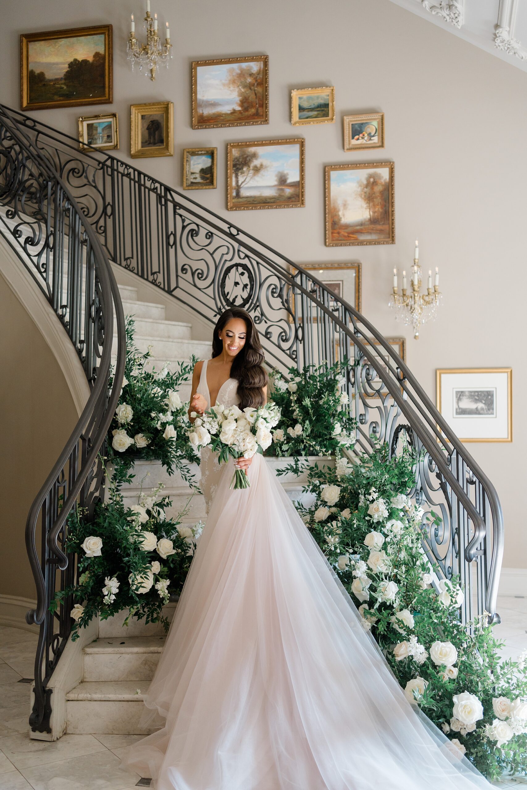 bride portraits on staircase 