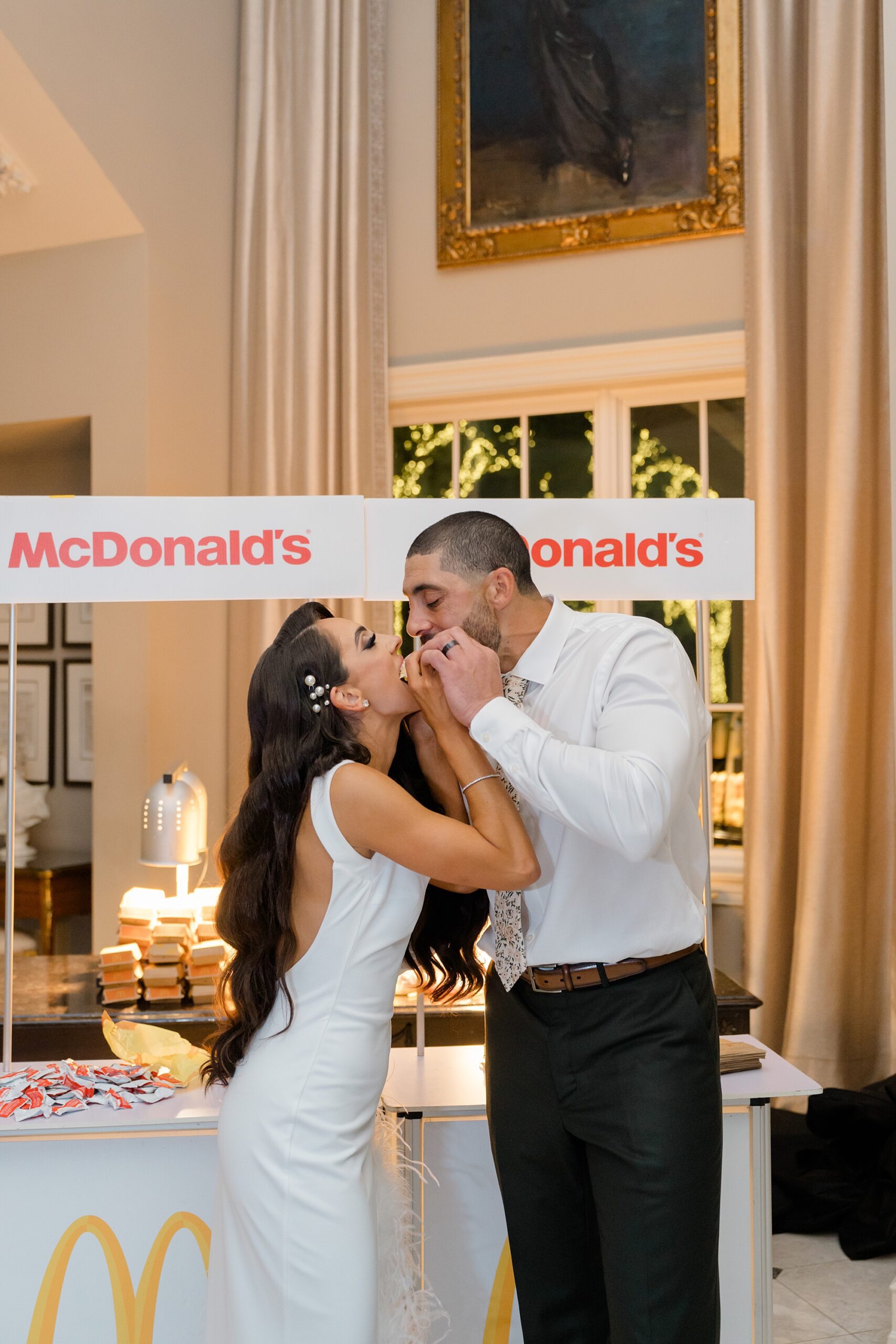 bride and groom enjoying Mcdonalds 