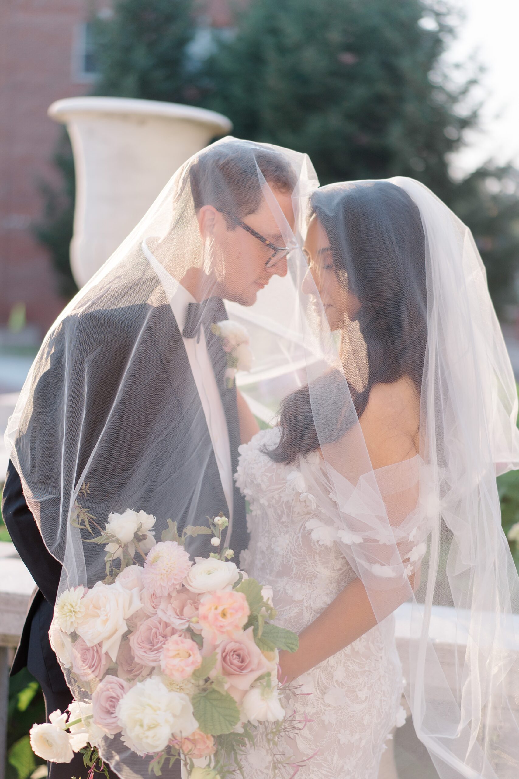 romantic wedding portraits under bride's veil