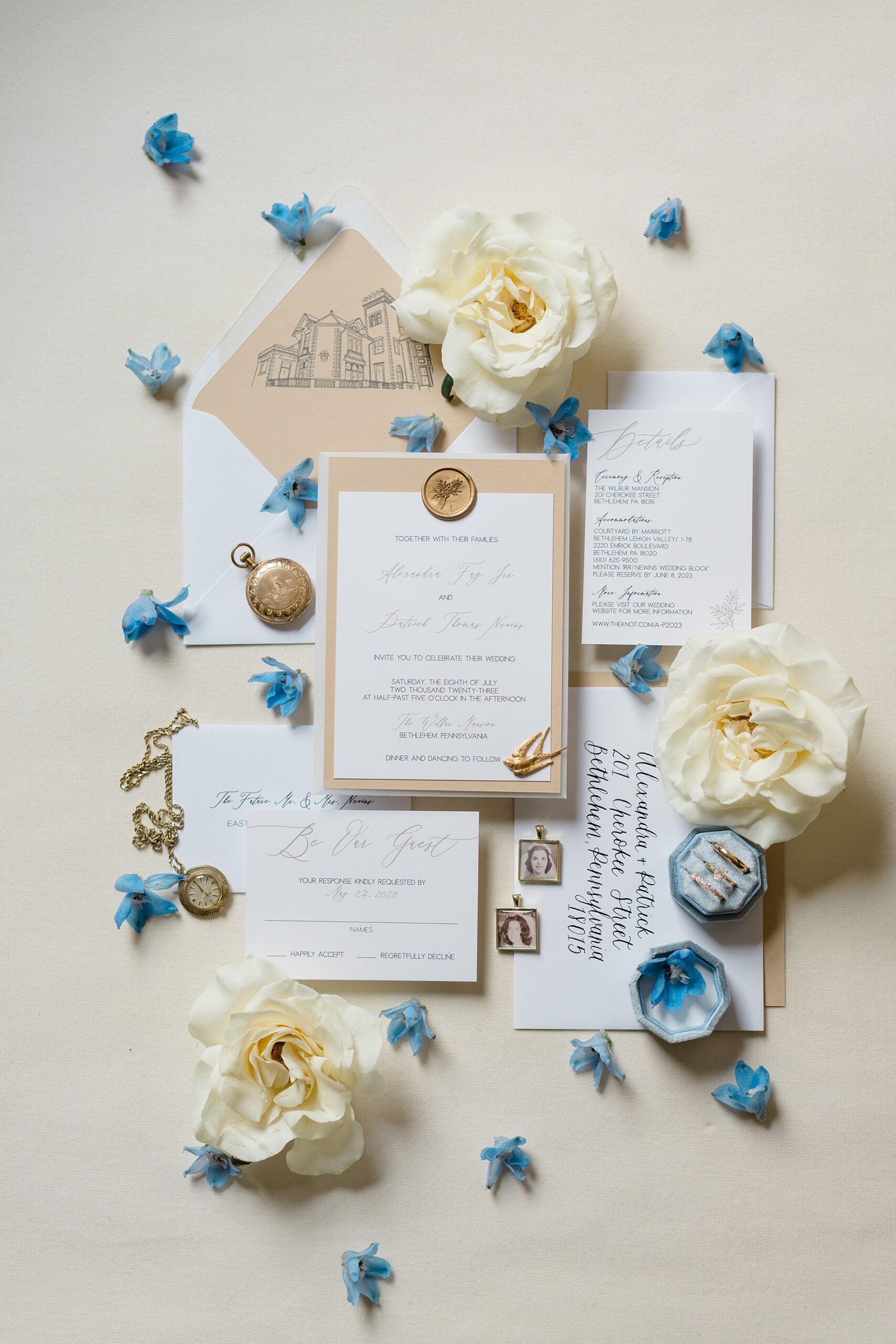 Elegant Wedding invitation and flat lay design