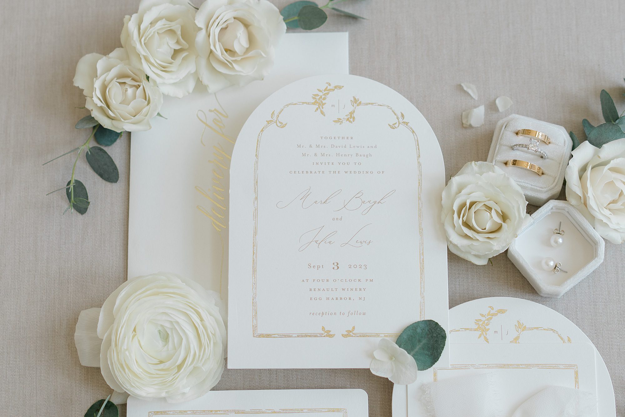elegant wedding invitations and flat lay design
