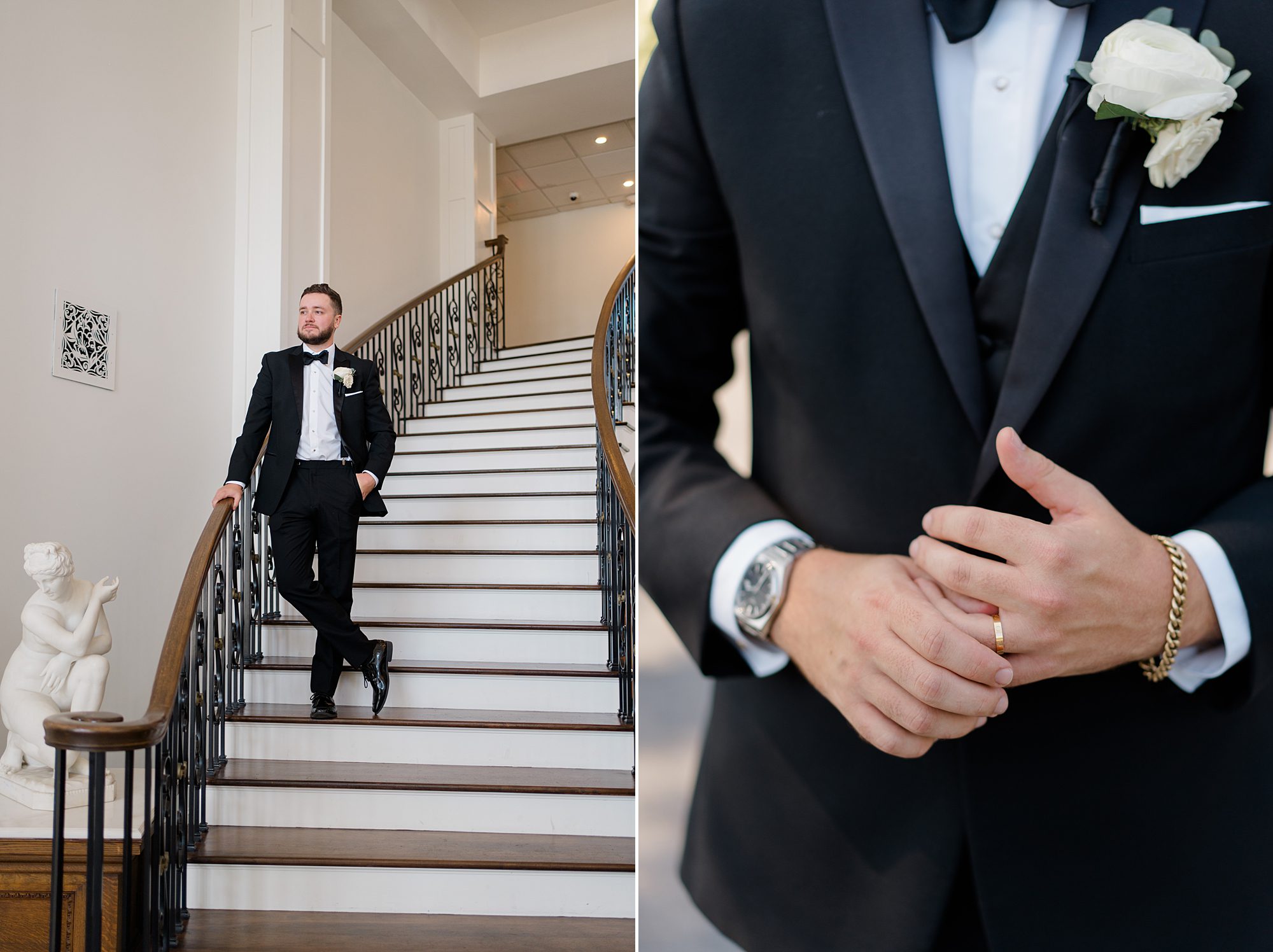 groom portraits on grand staircase
