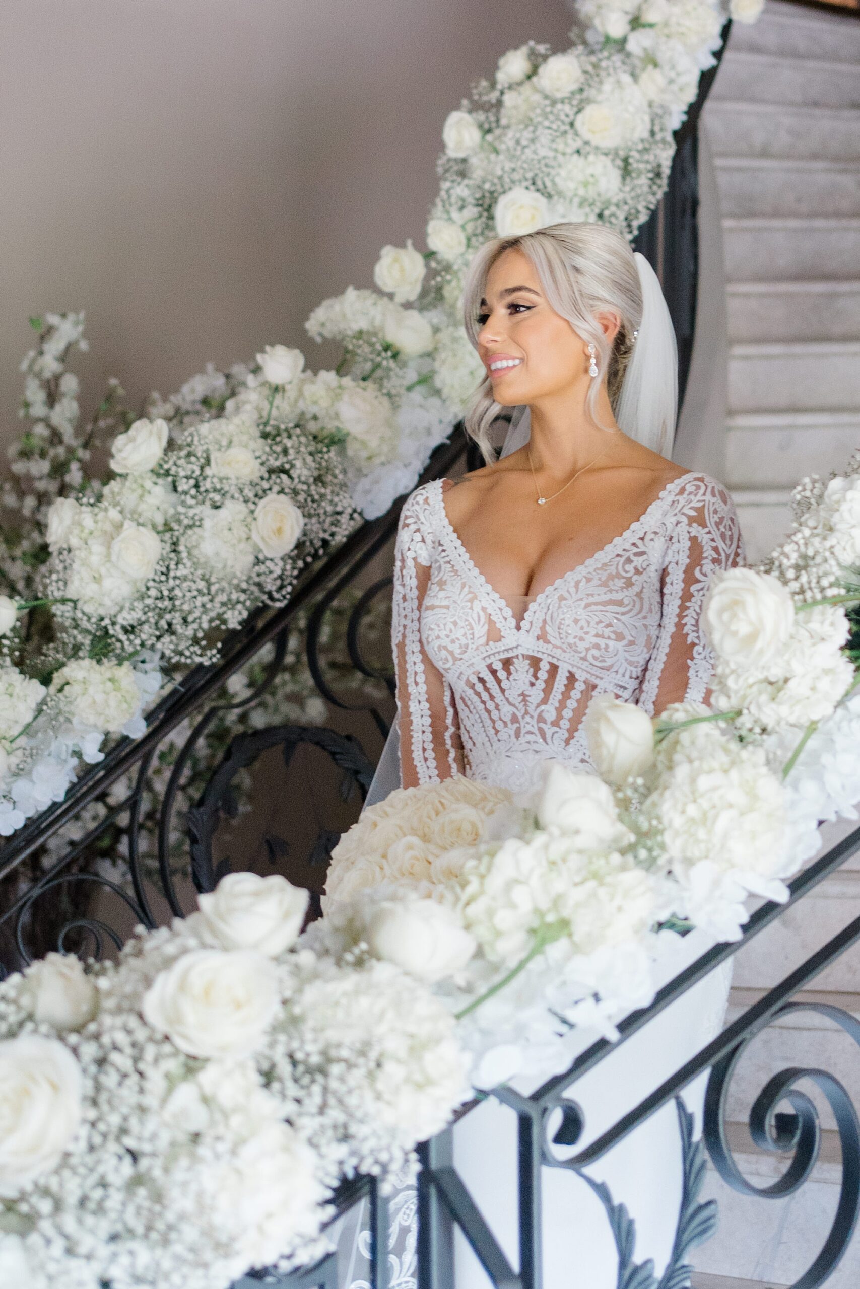 bridal portraits on grand staircase