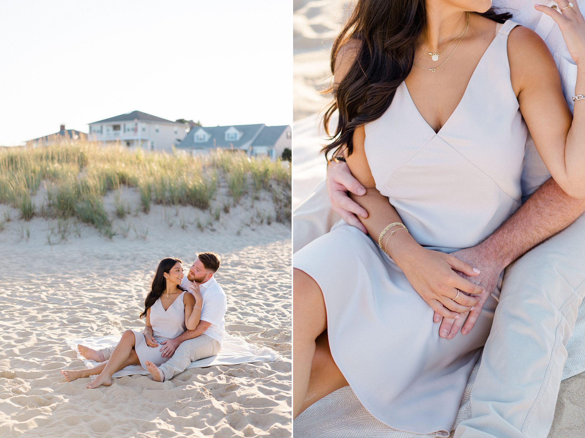 intimate engagement portraits on the beach in New Jersey at Sea Girt