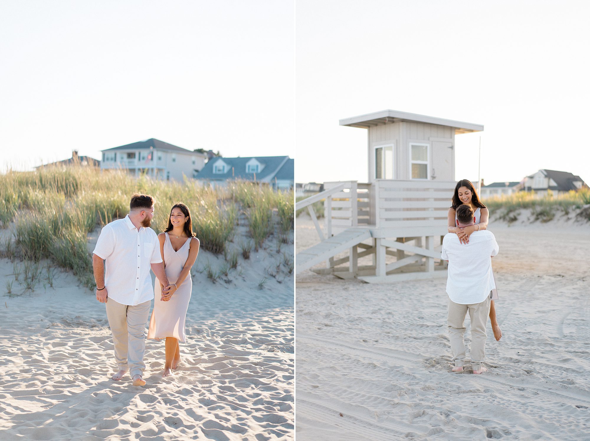 romantic engagement portraits on the beach at Spring Lake