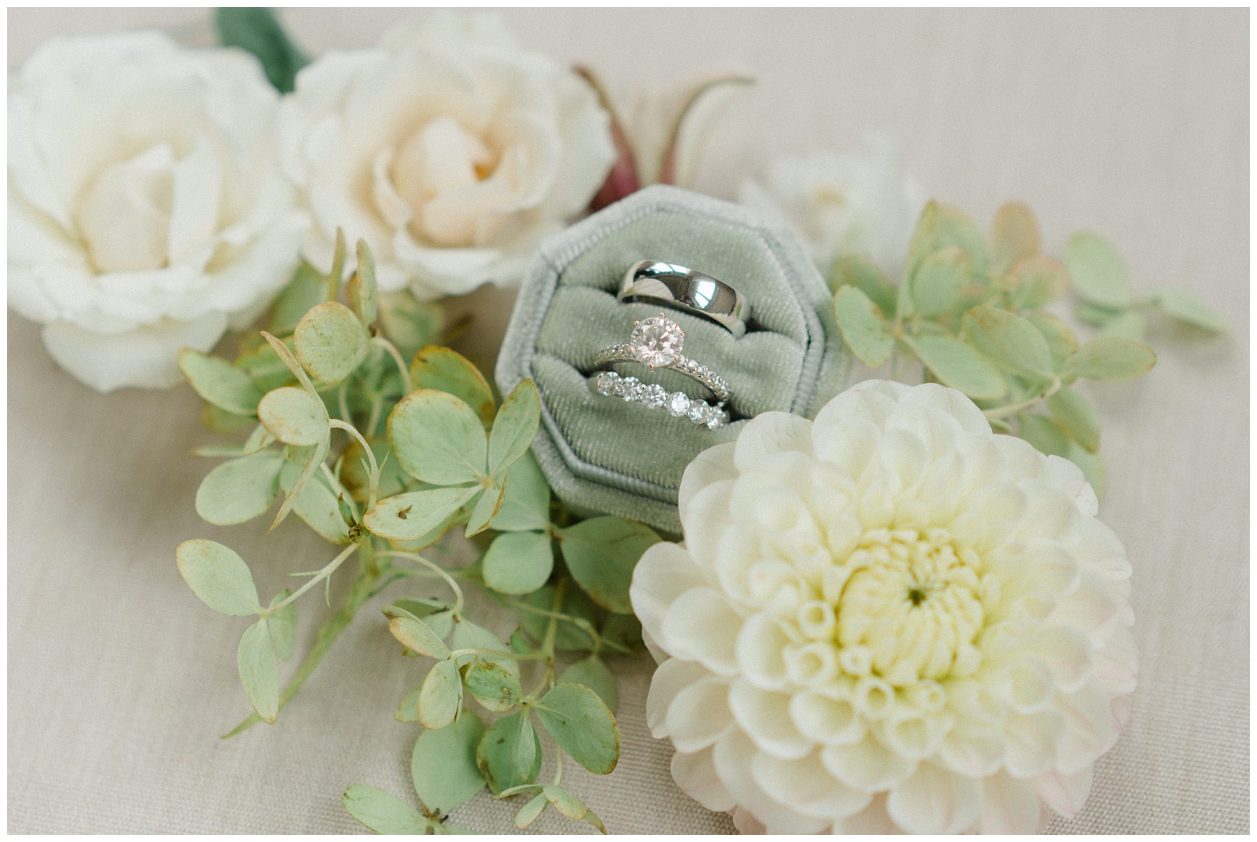 wedding ring in sage green ring box