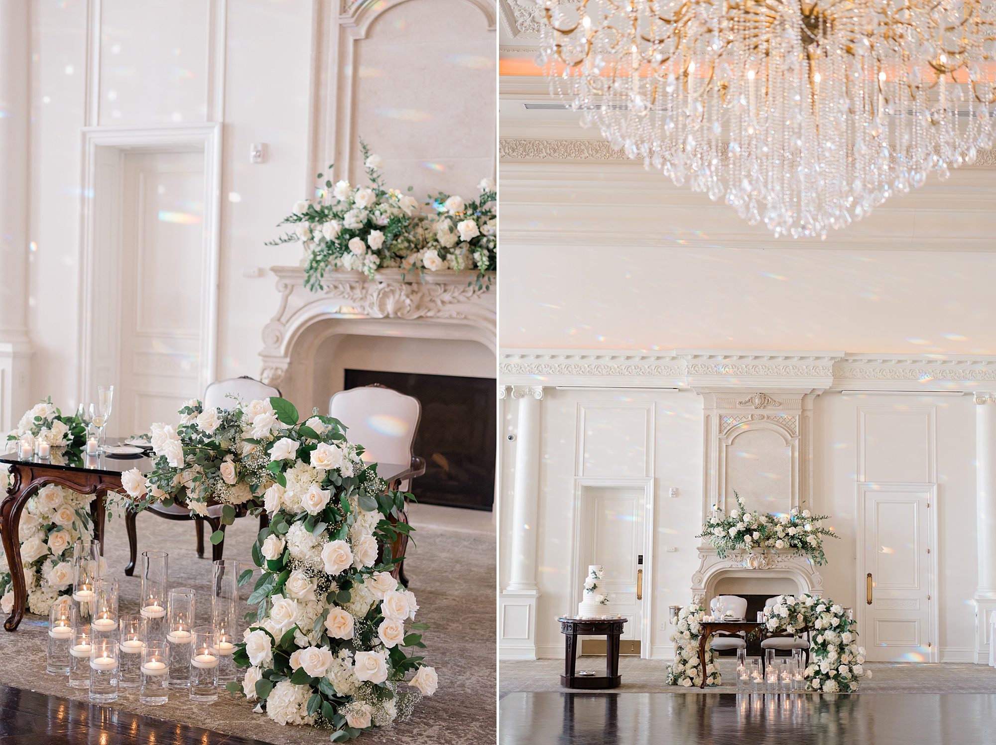 white florals surround sweetheart table