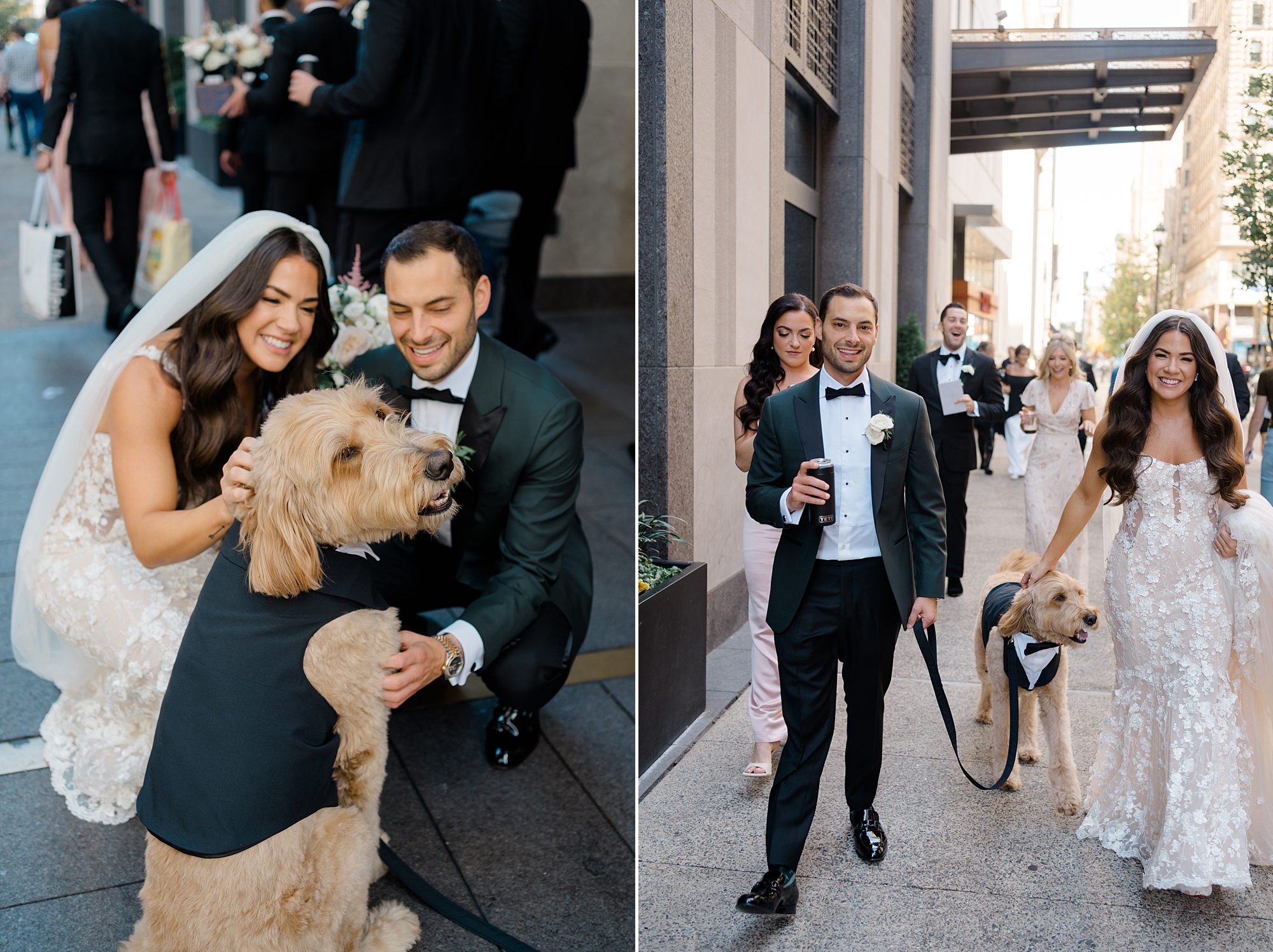 bride and groom portraits with dog 