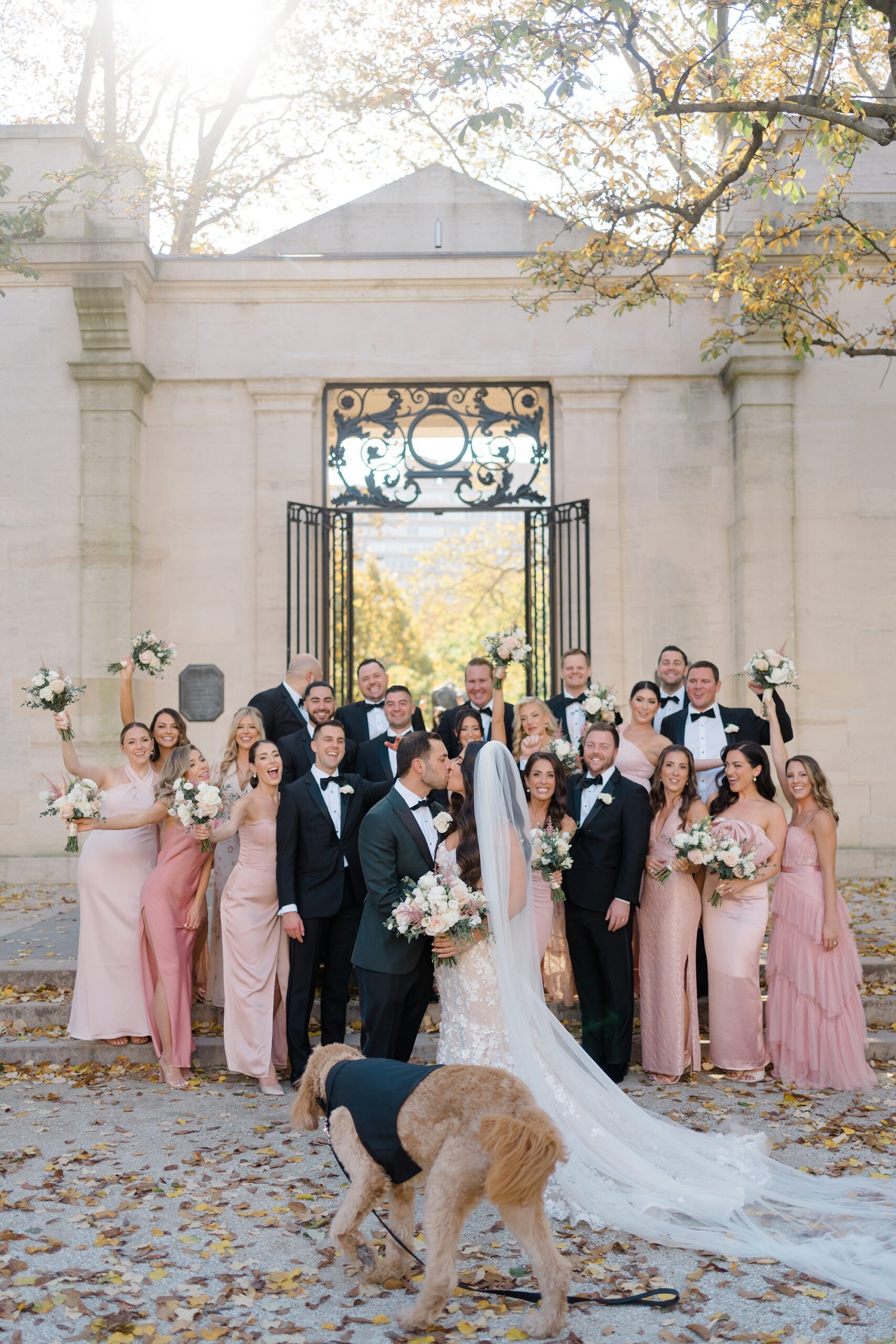 wedding party portraits at Rodin Museum