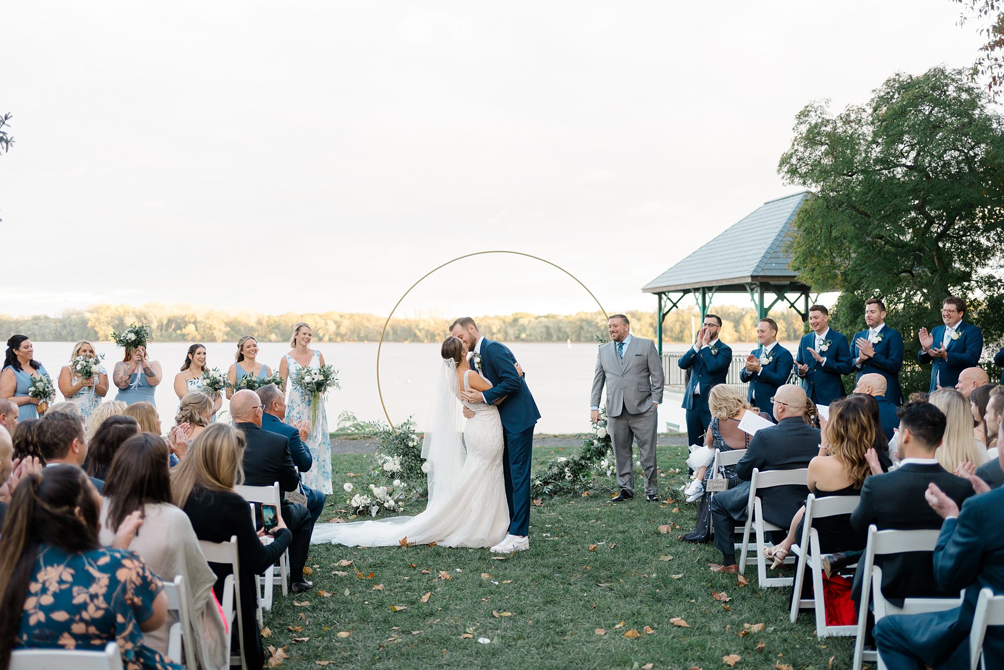 waterfront wedding ceremony at Glen Foerd on the Delaware