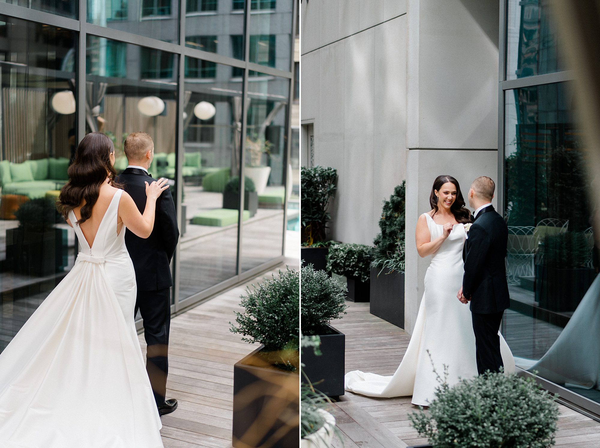 first look between bride and groom and the W Hotel in Philadelphia 