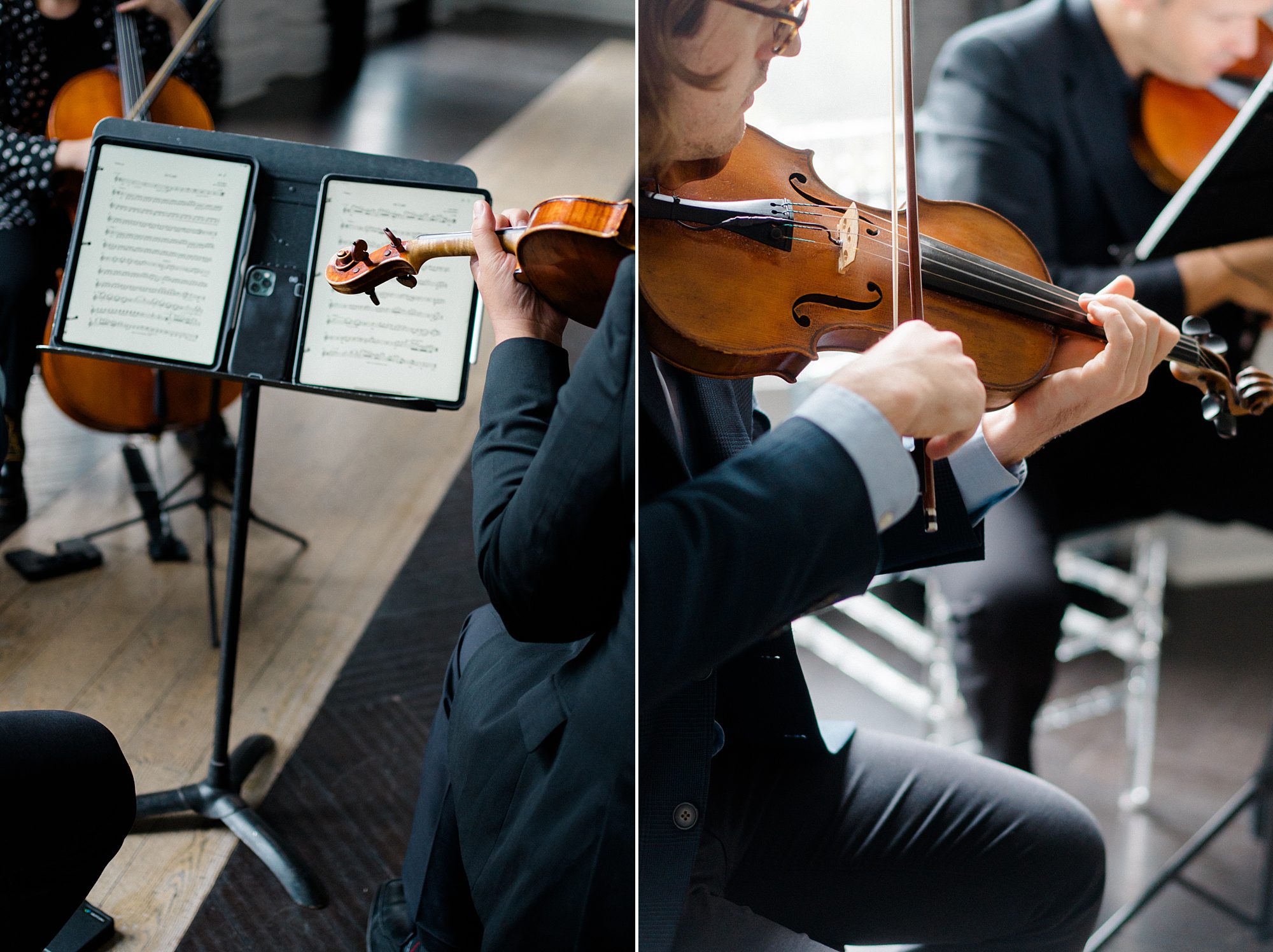 stringed instruments play at wedding ceremony