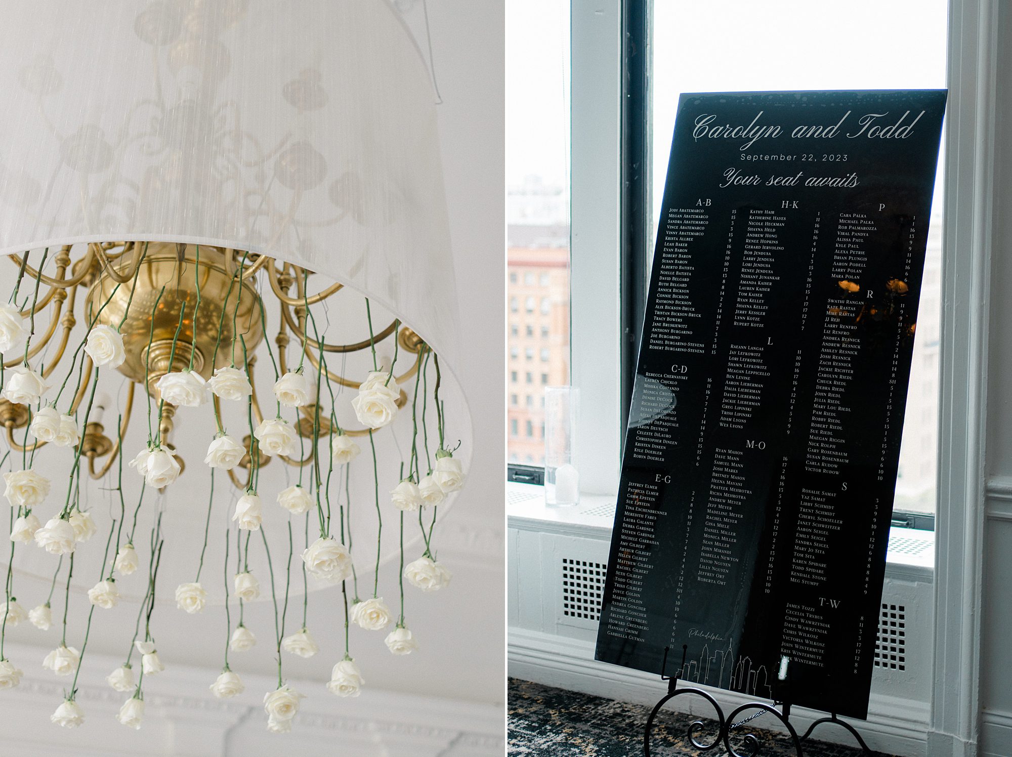 wedding chandelier and seating chart