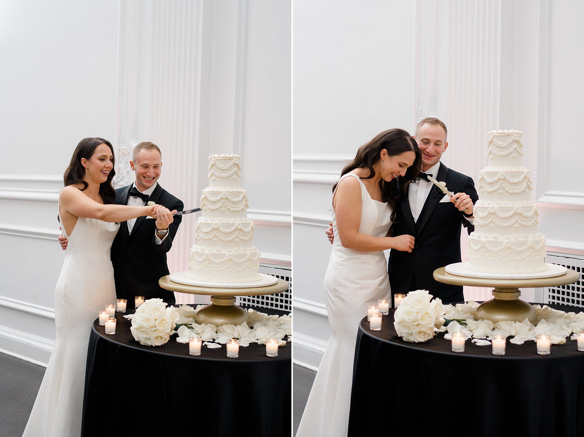 newlyweds cut their wedding cake