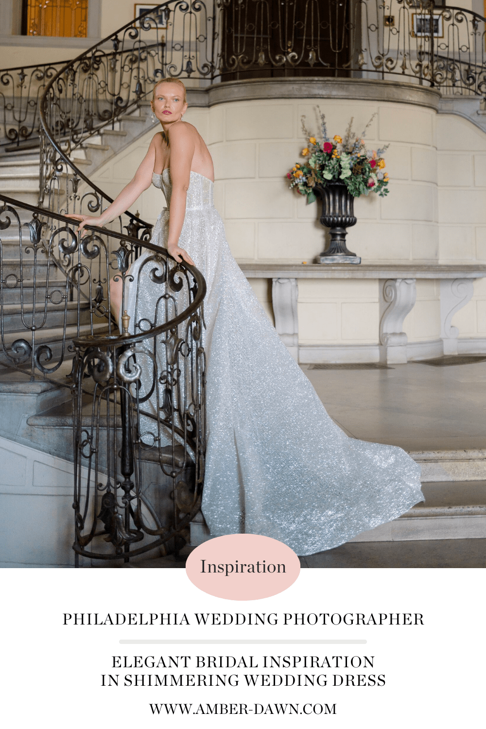 Elegant Bridal Inspiration in shimmering gown from Styled Wedding at Oheka Castle photographed by PA based wedding Photographer, Amber Dawn Photography