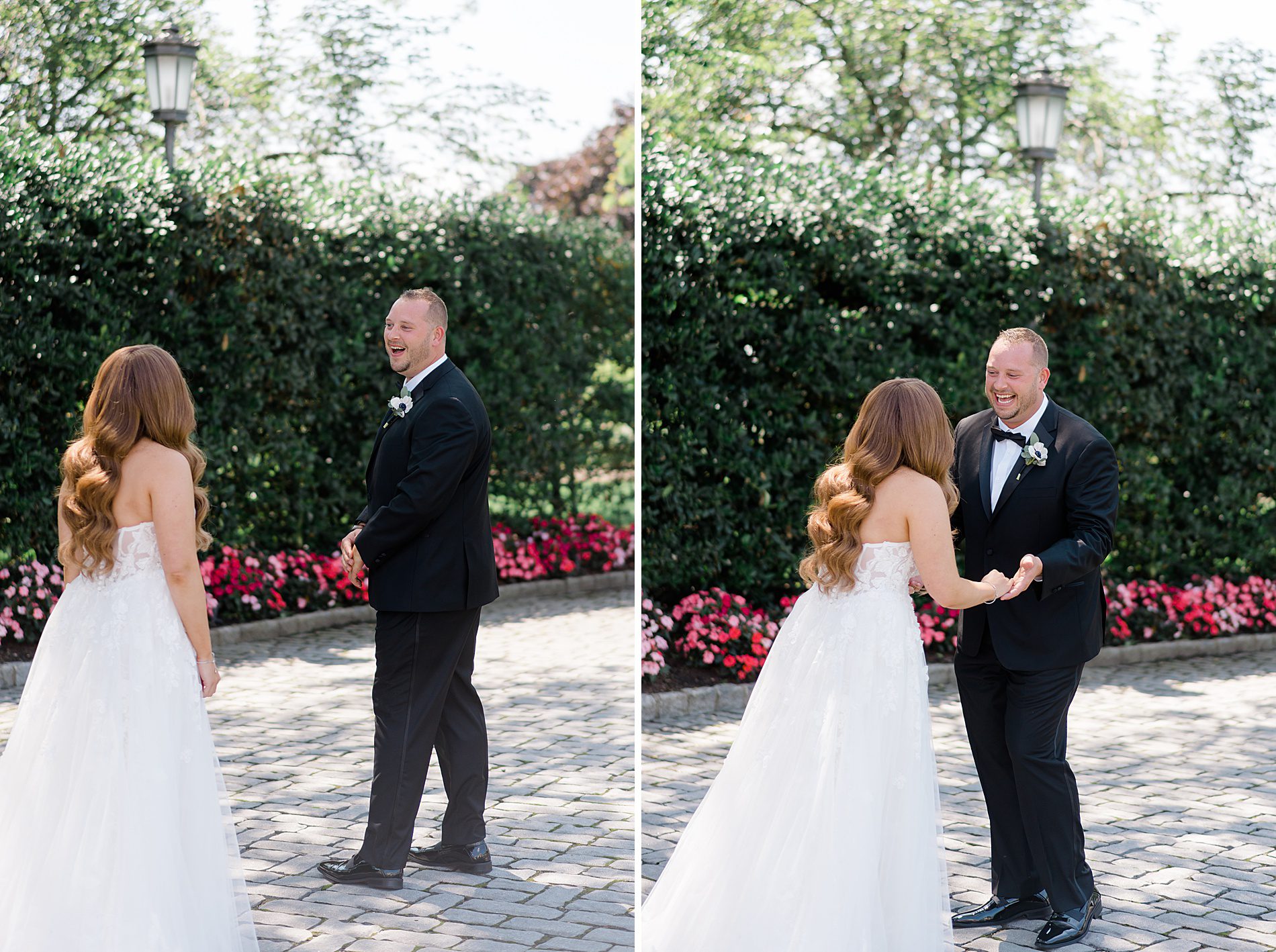 reactions during first look before Timeless Park Chateau Wedding