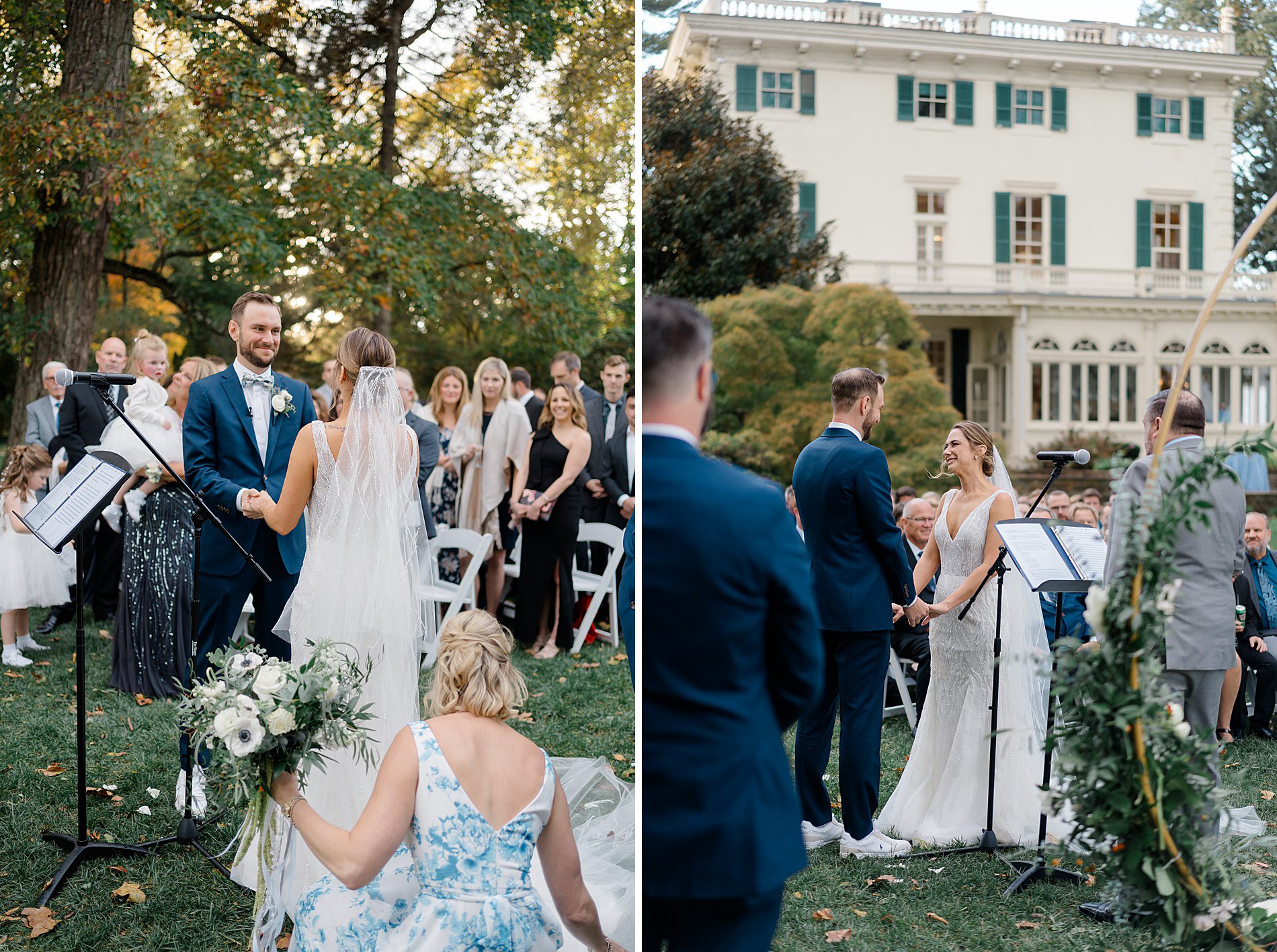 outdoor wedding ceremony at Glen Foerd on the Delaware