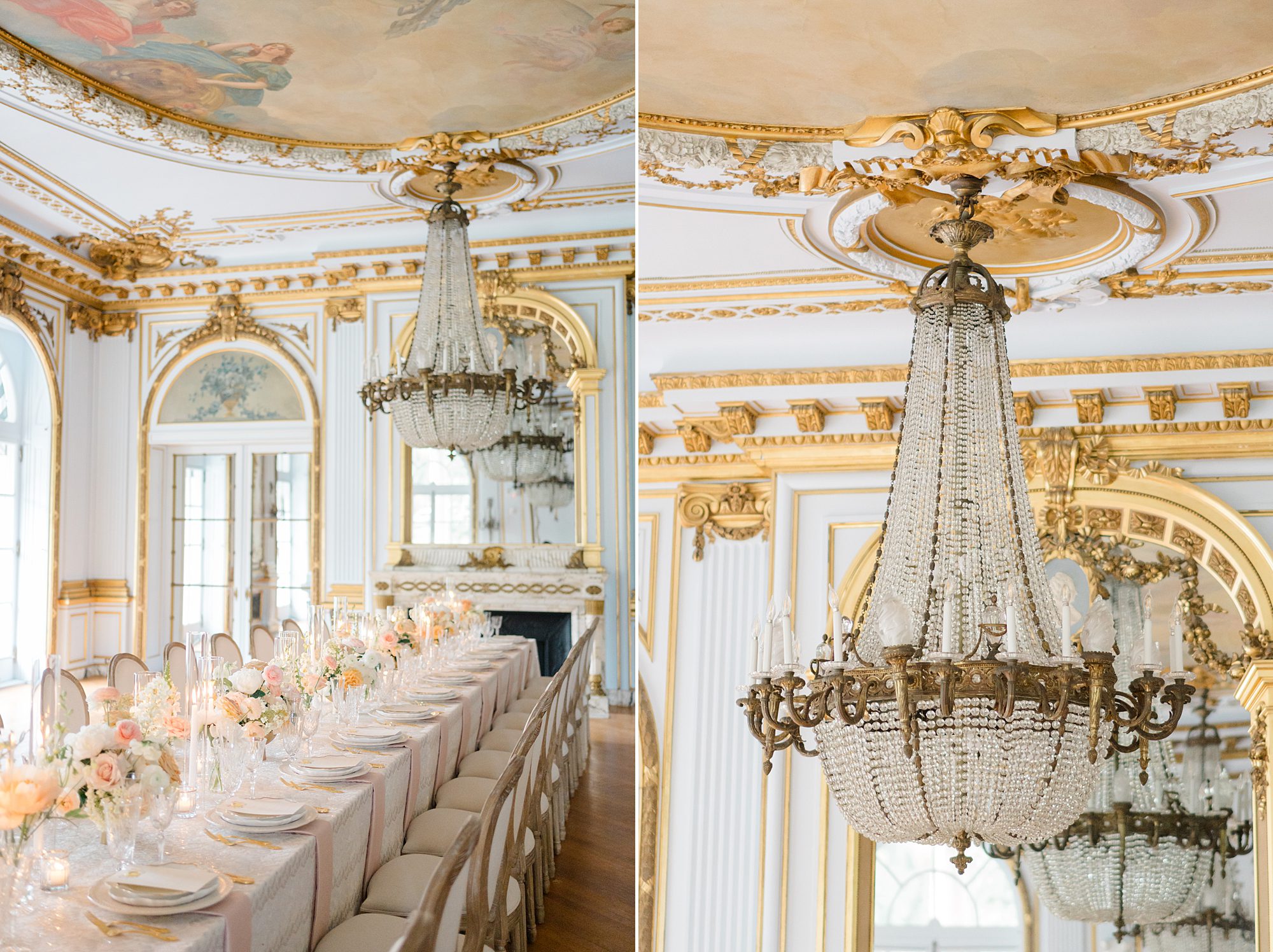 crystal chandeliers and reception details 