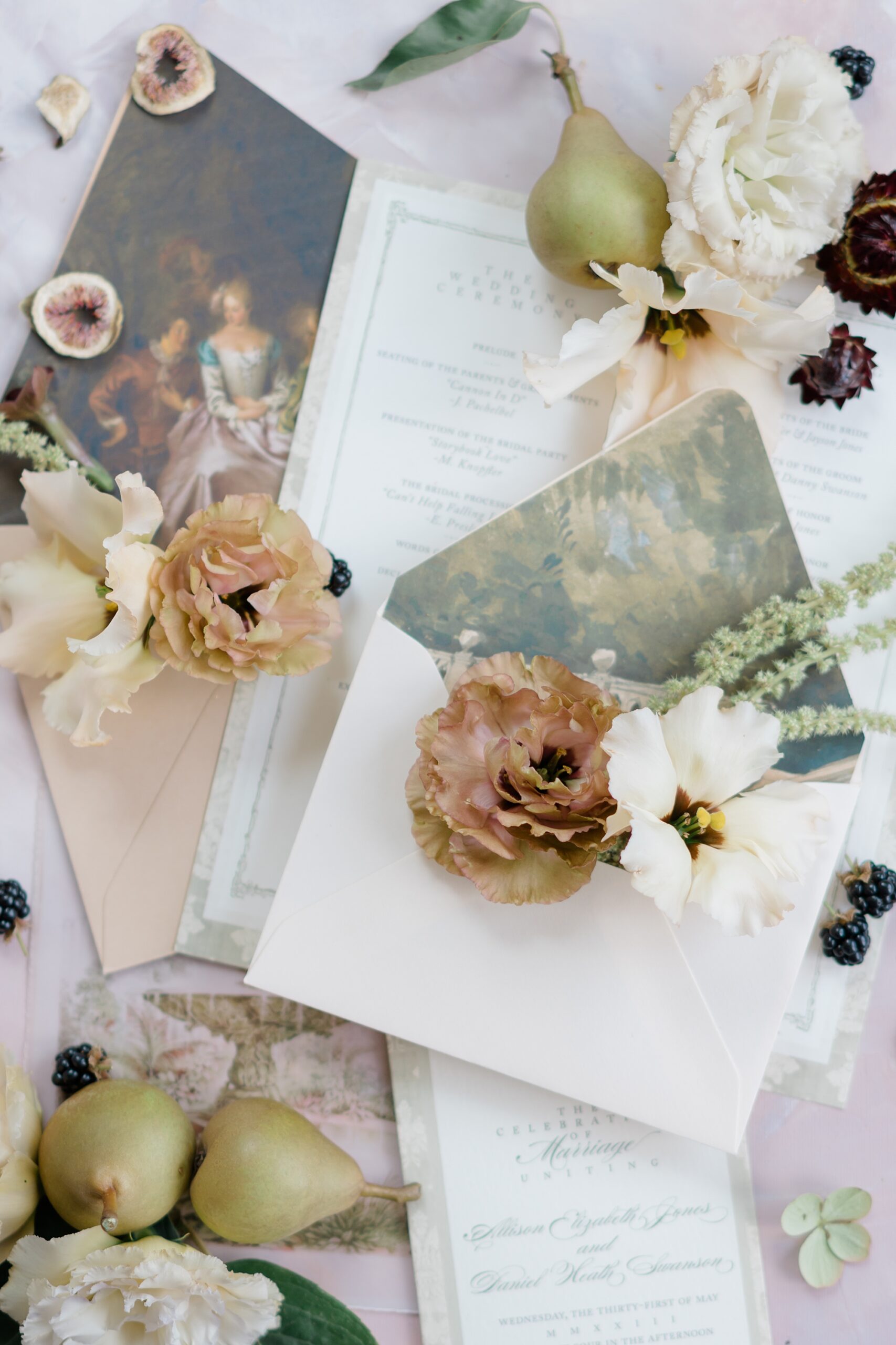 romantic wedding details and flat lay design 